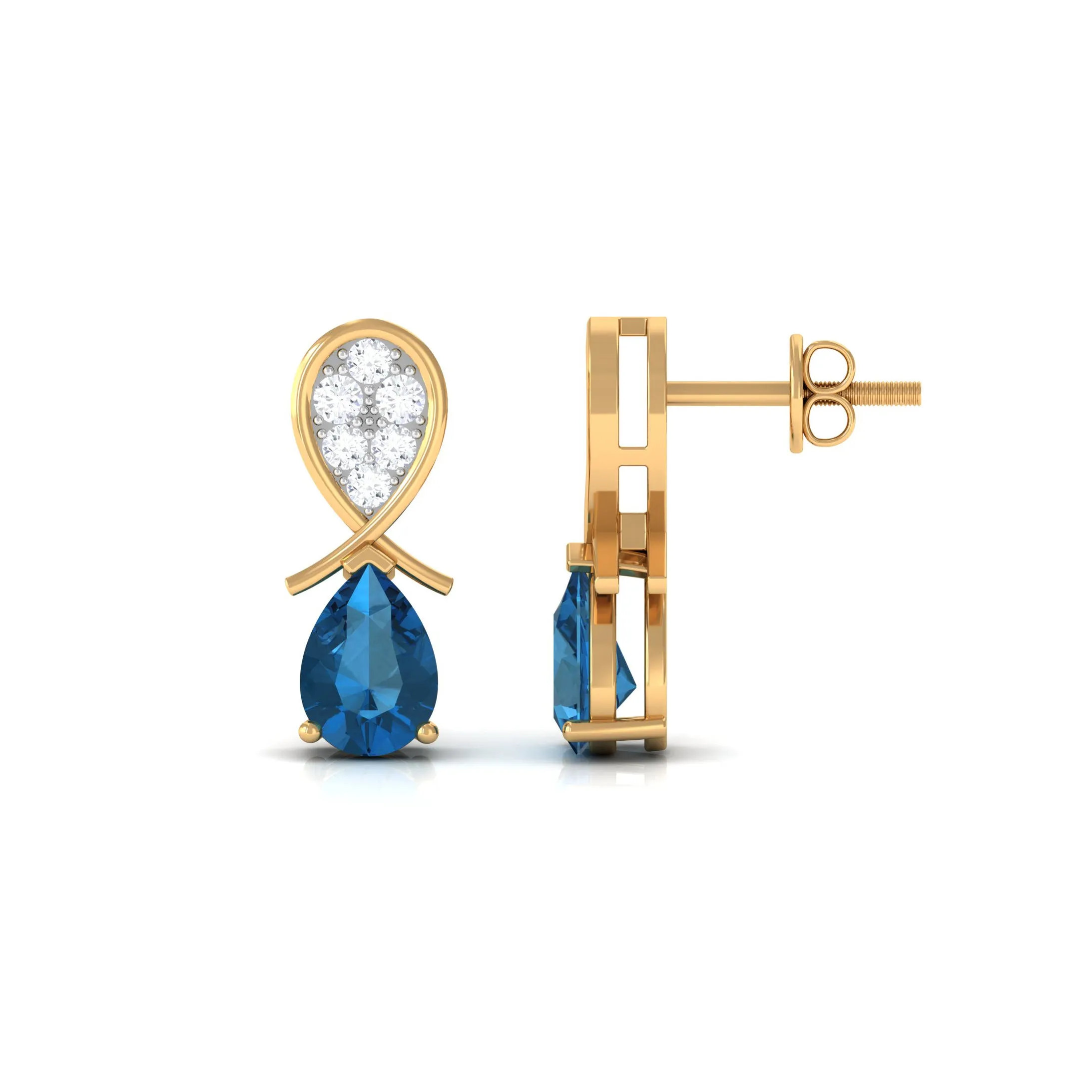 Pear Cut London Blue Topaz and Diamond Bridal Drop Earrings