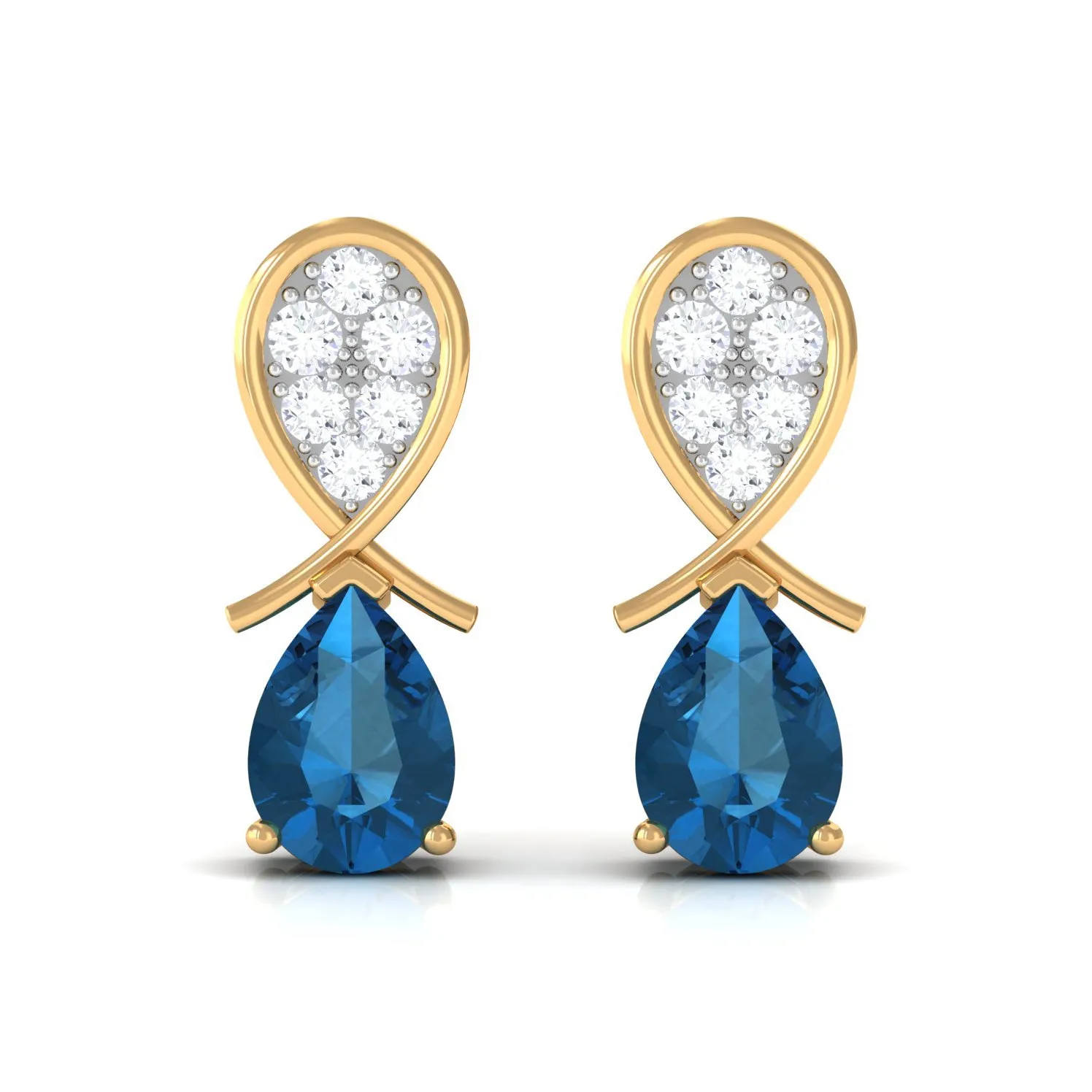 Pear Cut London Blue Topaz and Diamond Bridal Drop Earrings
