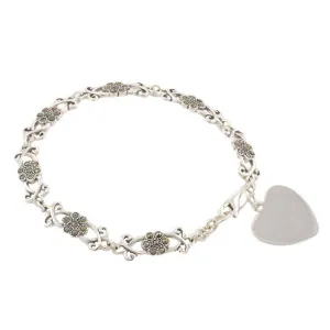 Personalised Silver Flower Heart Marcasite Bracelet