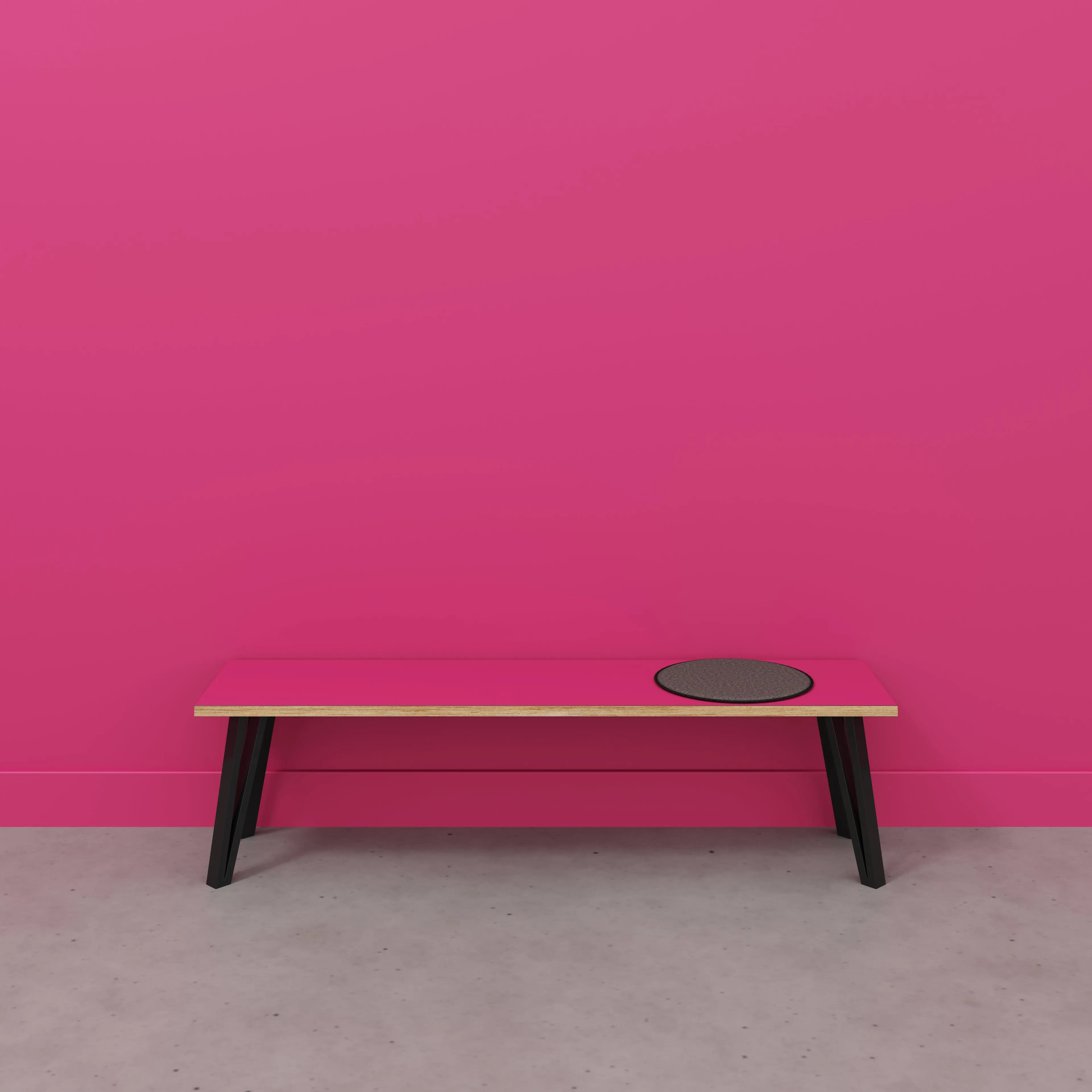 Plywood Bench Seat with Black Box Hairpin Legs - Formica Juicy Pink - 1600(w) x 400(d) x 450(h)