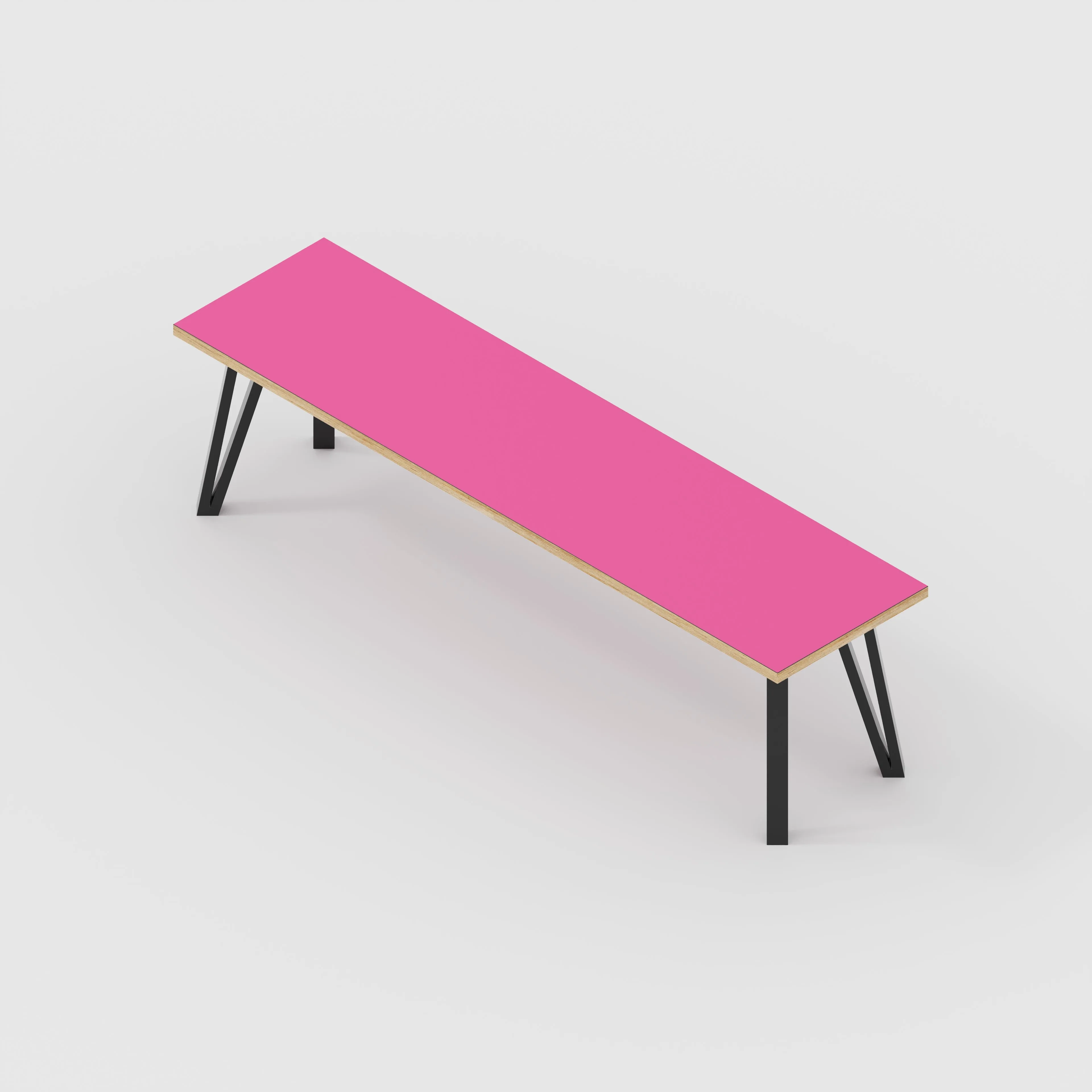 Plywood Bench Seat with Black Box Hairpin Legs - Formica Juicy Pink - 1600(w) x 400(d) x 450(h)