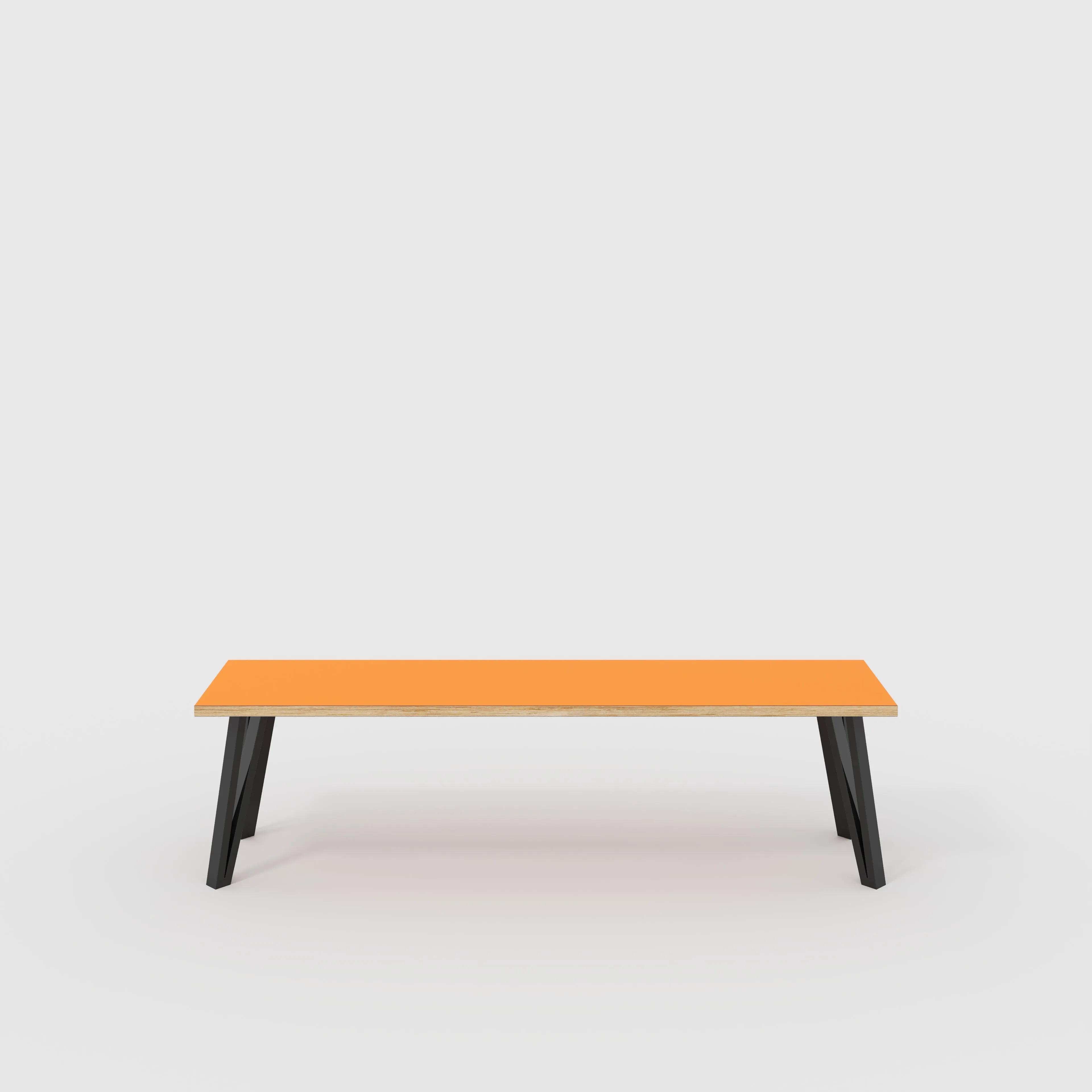 Plywood Bench Seat with Black Box Hairpin Legs - Formica Levante Orange - 1600(w) x 400(d) x 450(h)