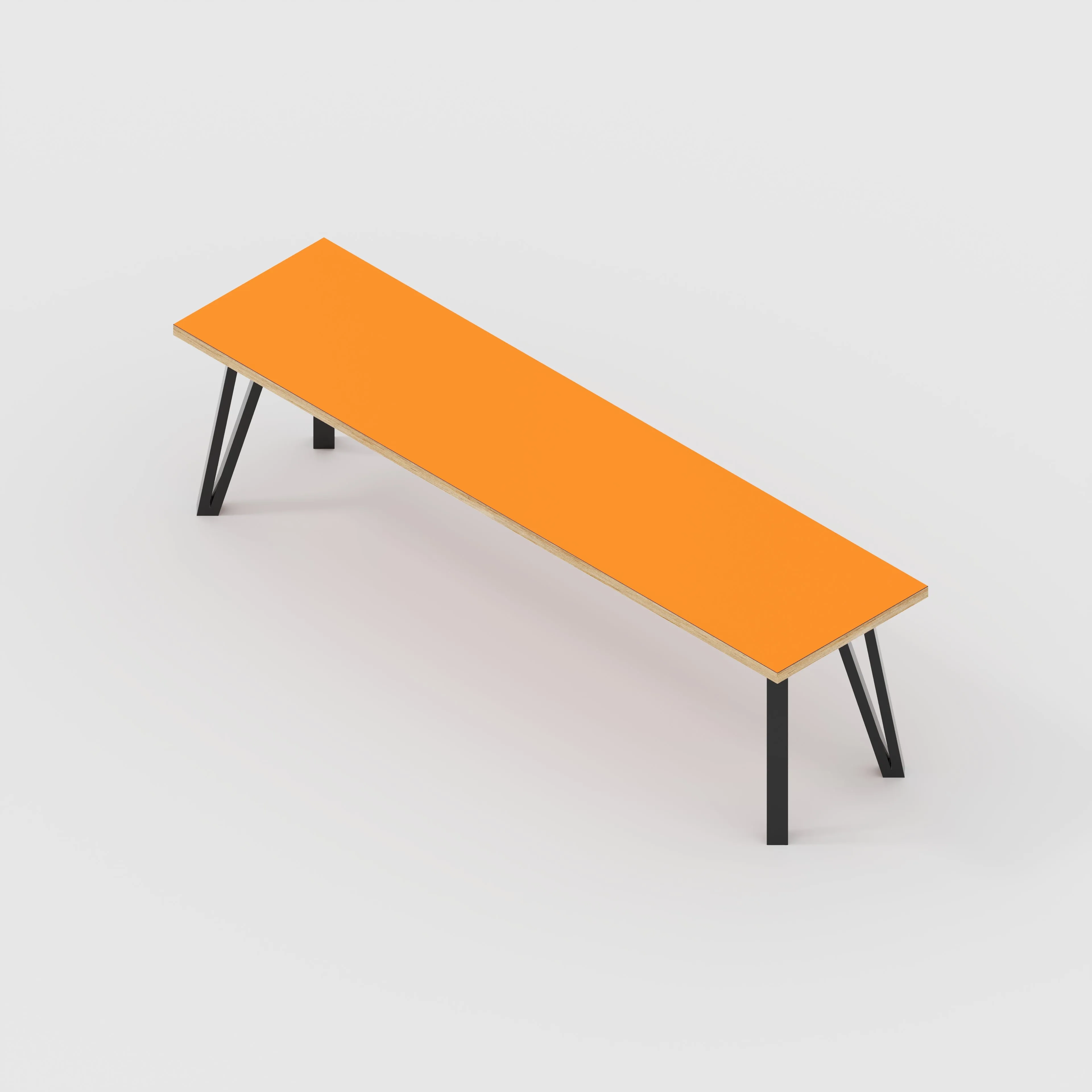 Plywood Bench Seat with Black Box Hairpin Legs - Formica Levante Orange - 1600(w) x 400(d) x 450(h)
