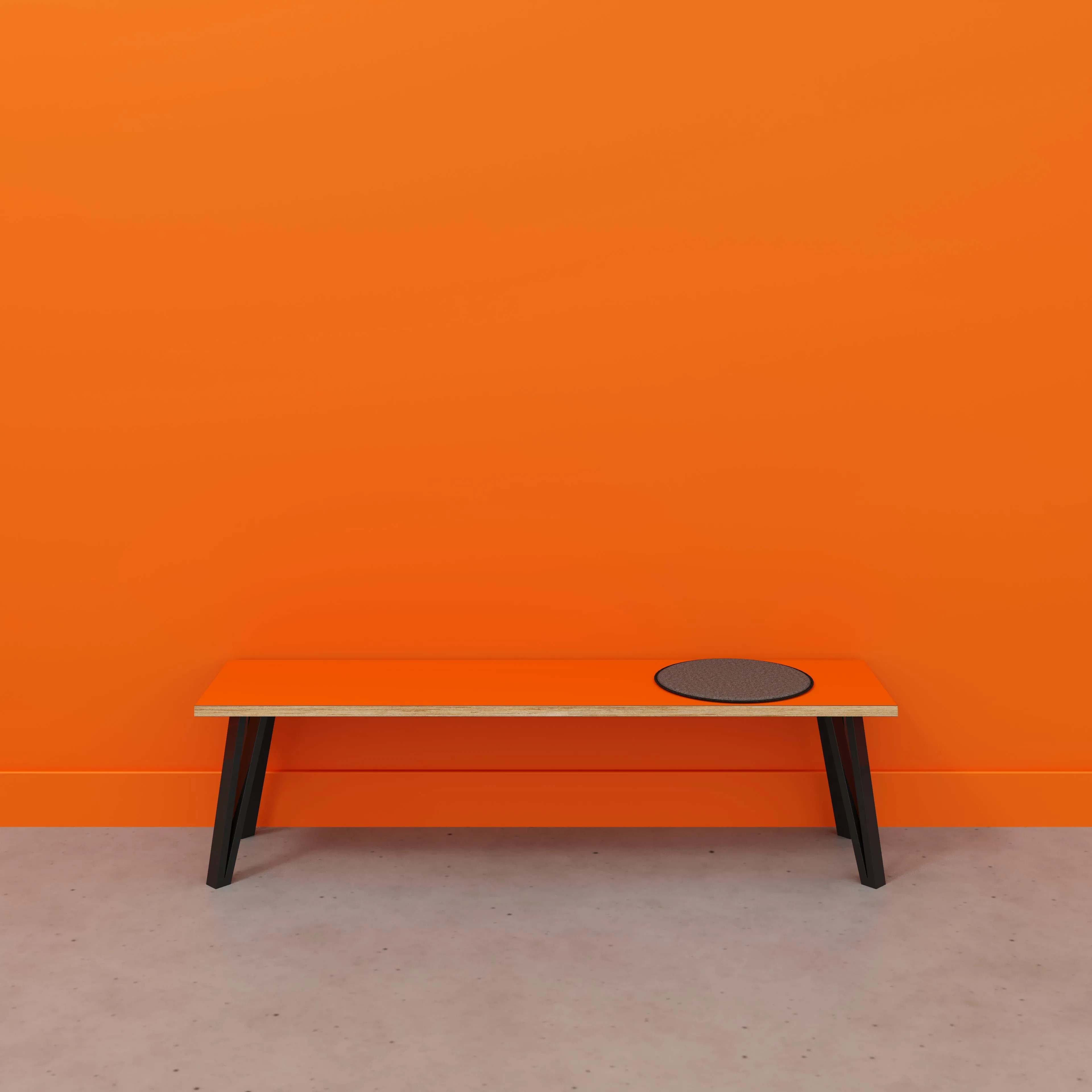 Plywood Bench Seat with Black Box Hairpin Legs - Formica Levante Orange - 1600(w) x 400(d) x 450(h)