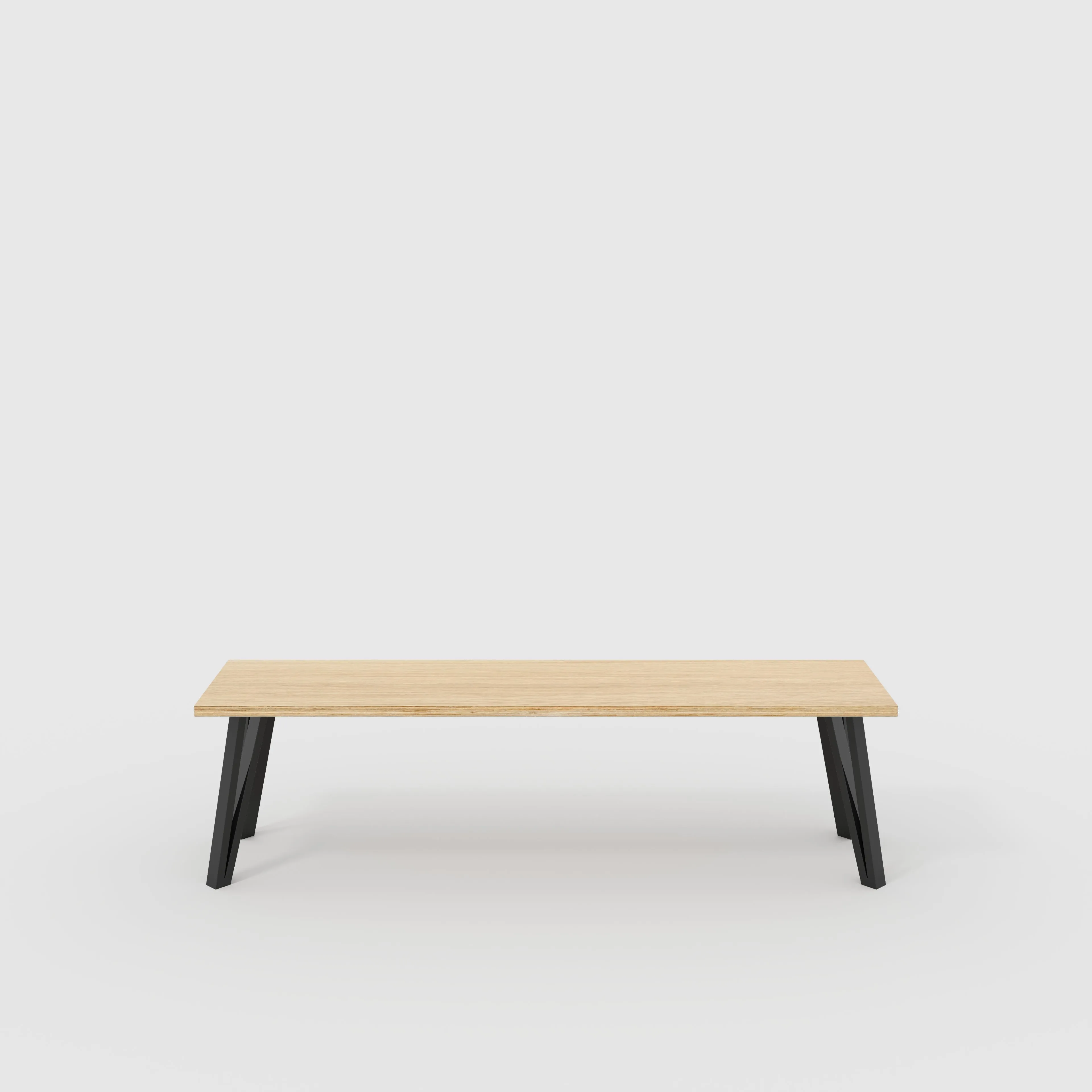 Plywood Bench Seat with Black Box Hairpin Legs - Plywood Oak - 1600(w) x 400(d) x 450(h)