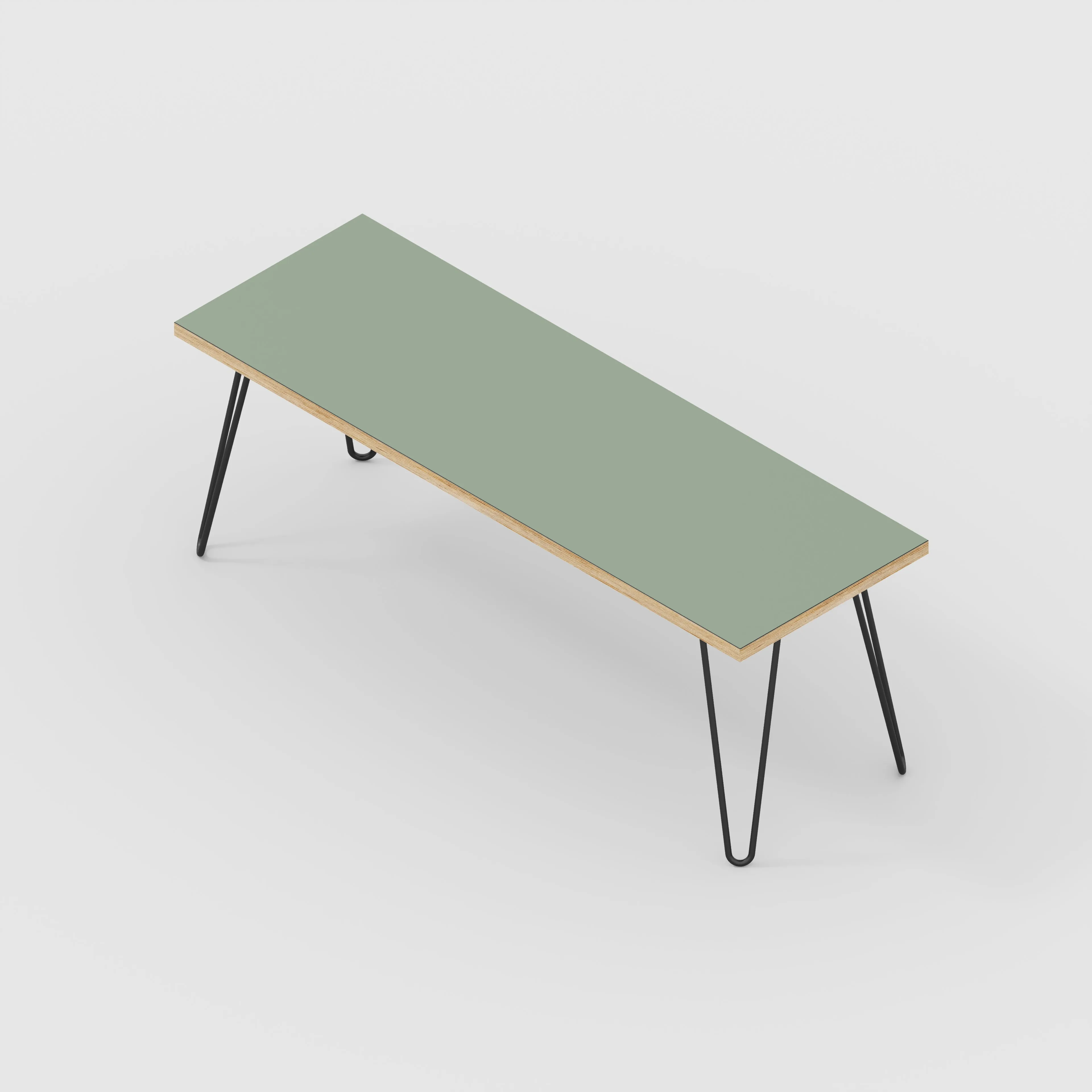 Plywood Bench Seat with Black Hairpin Legs - Formica Green Slate - 1200(w) x 400(d)