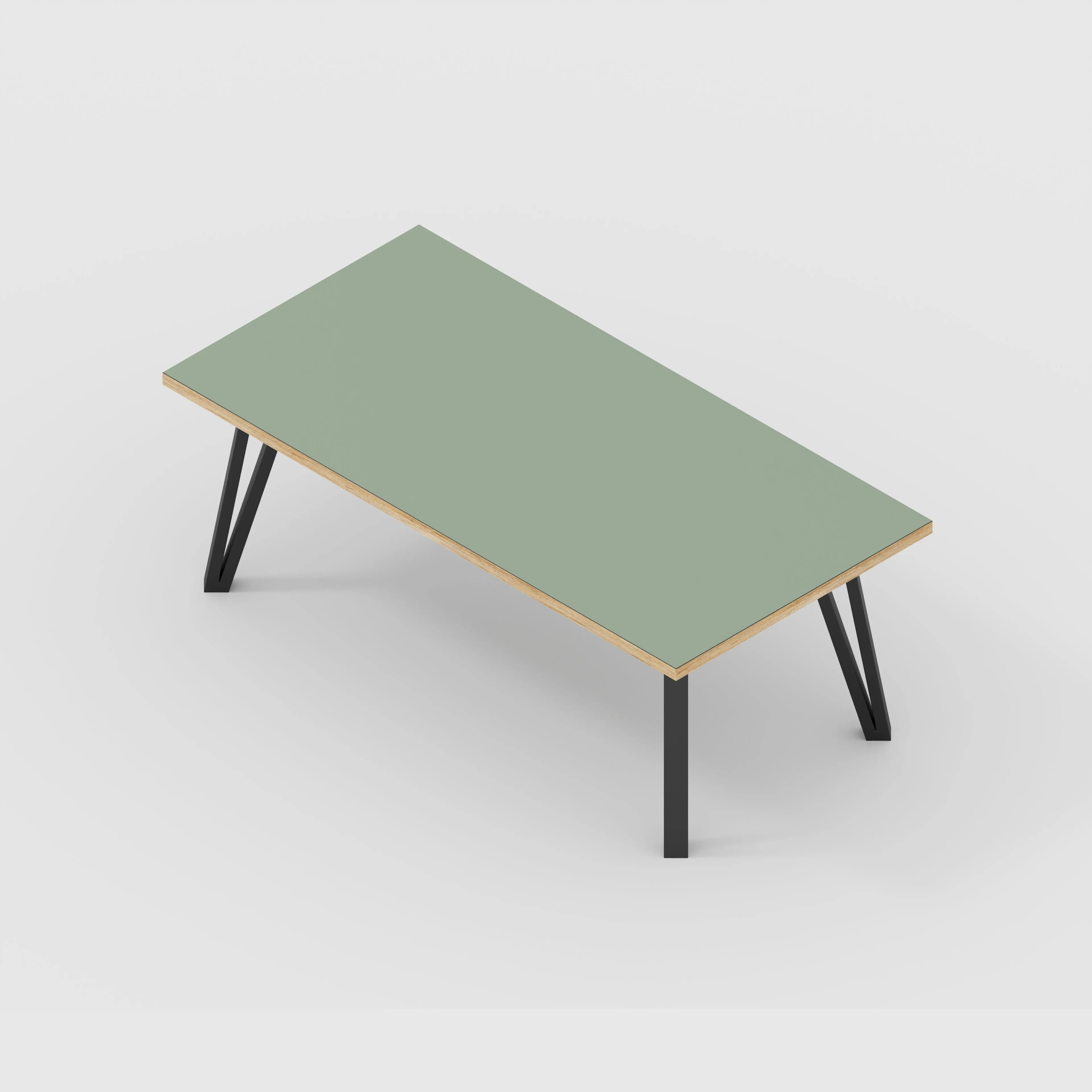 Plywood Coffee Table with Black Box Hairpin Legs - Formica Green Slate - 1200(w) x 600(d) x 425(h)