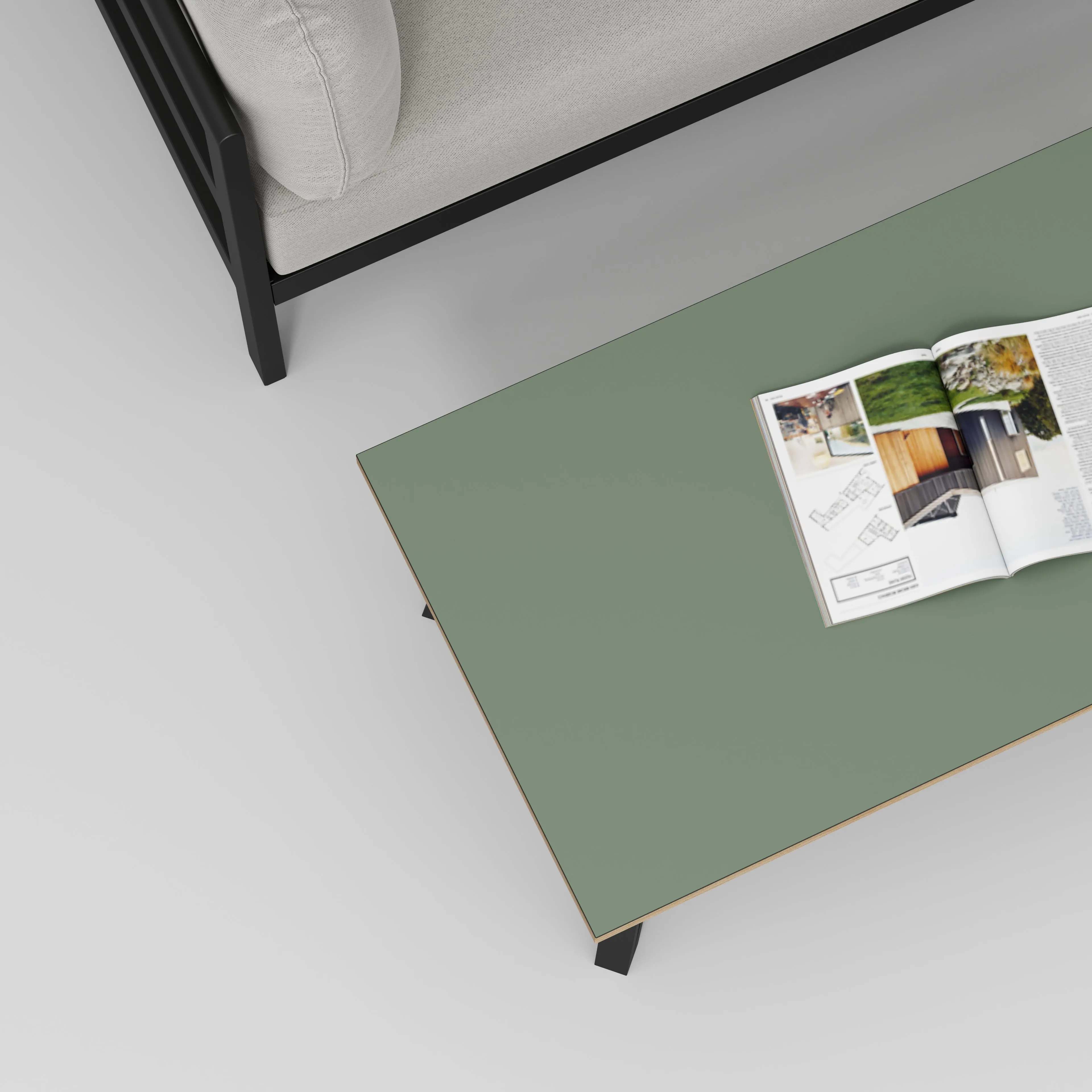 Plywood Coffee Table with Black Box Hairpin Legs - Formica Green Slate - 1200(w) x 600(d) x 425(h)