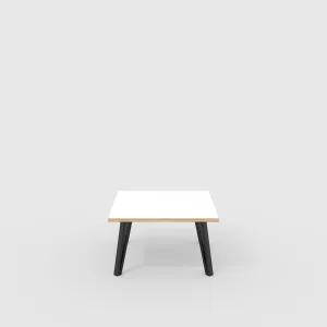 Plywood Coffee Table with Black Box Hairpin Legs - Formica White - 800(w) x 800(d) x 425(h)