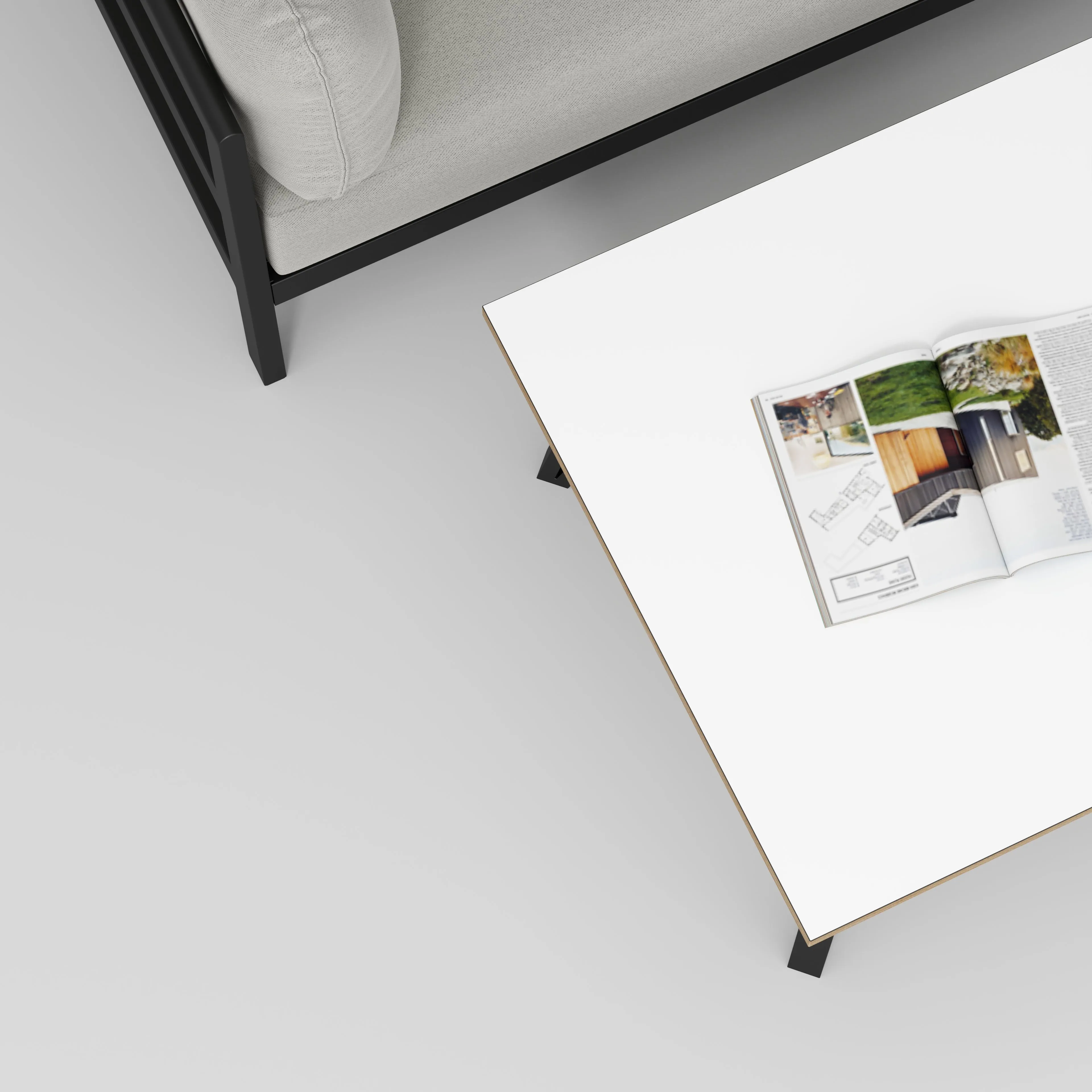 Plywood Coffee Table with Black Box Hairpin Legs - Formica White - 800(w) x 800(d) x 425(h)