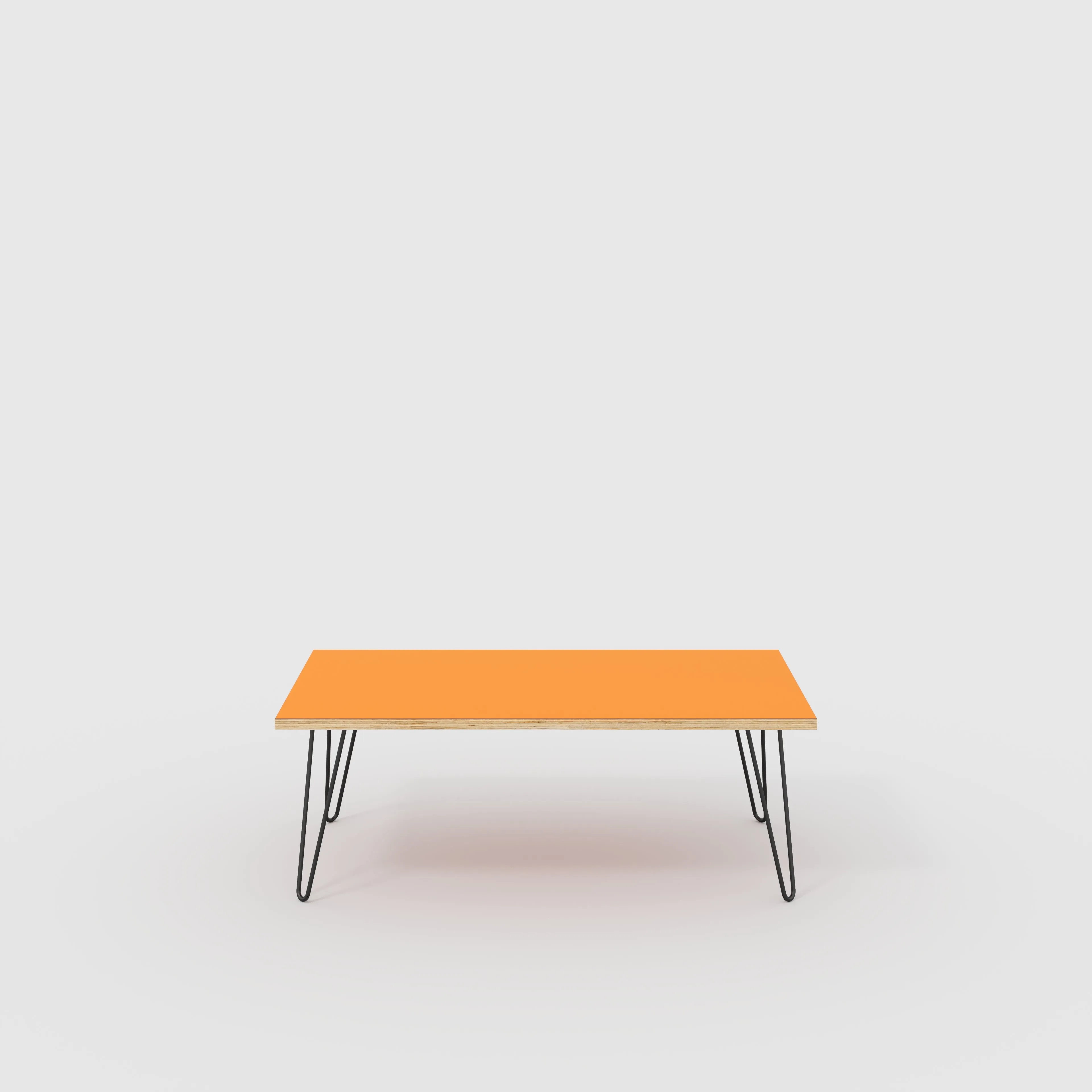 Plywood Coffee Table with Black Hairpin Legs - Formica Levante Orange - 1200(w) x 600(d) x 425(h)