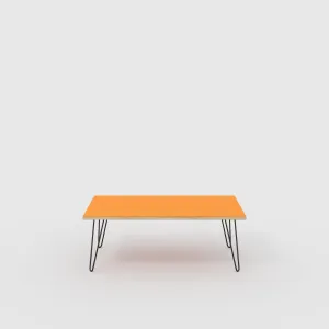 Plywood Coffee Table with Black Hairpin Legs - Formica Levante Orange - 1200(w) x 600(d) x 425(h)