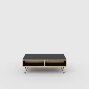Plywood Coffee Table with Box Storage and Black Hairpin Legs - Formica Diamond Black - 1200(w) x 600(d) x 400(h)
