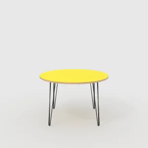 Plywood Round Table with Black Hairpin Legs - Formica Chrome Yellow - 1200(dia) x 735(h)