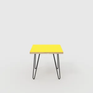 Plywood Side Table with Black Hairpin Legs - Formica Chrome Yellow - 500(w) x 500(d) x 425(h)