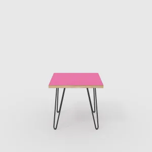 Plywood Side Table with Black Hairpin Legs - Formica Juicy Pink - 500(w) x 500(d) x 425(h)