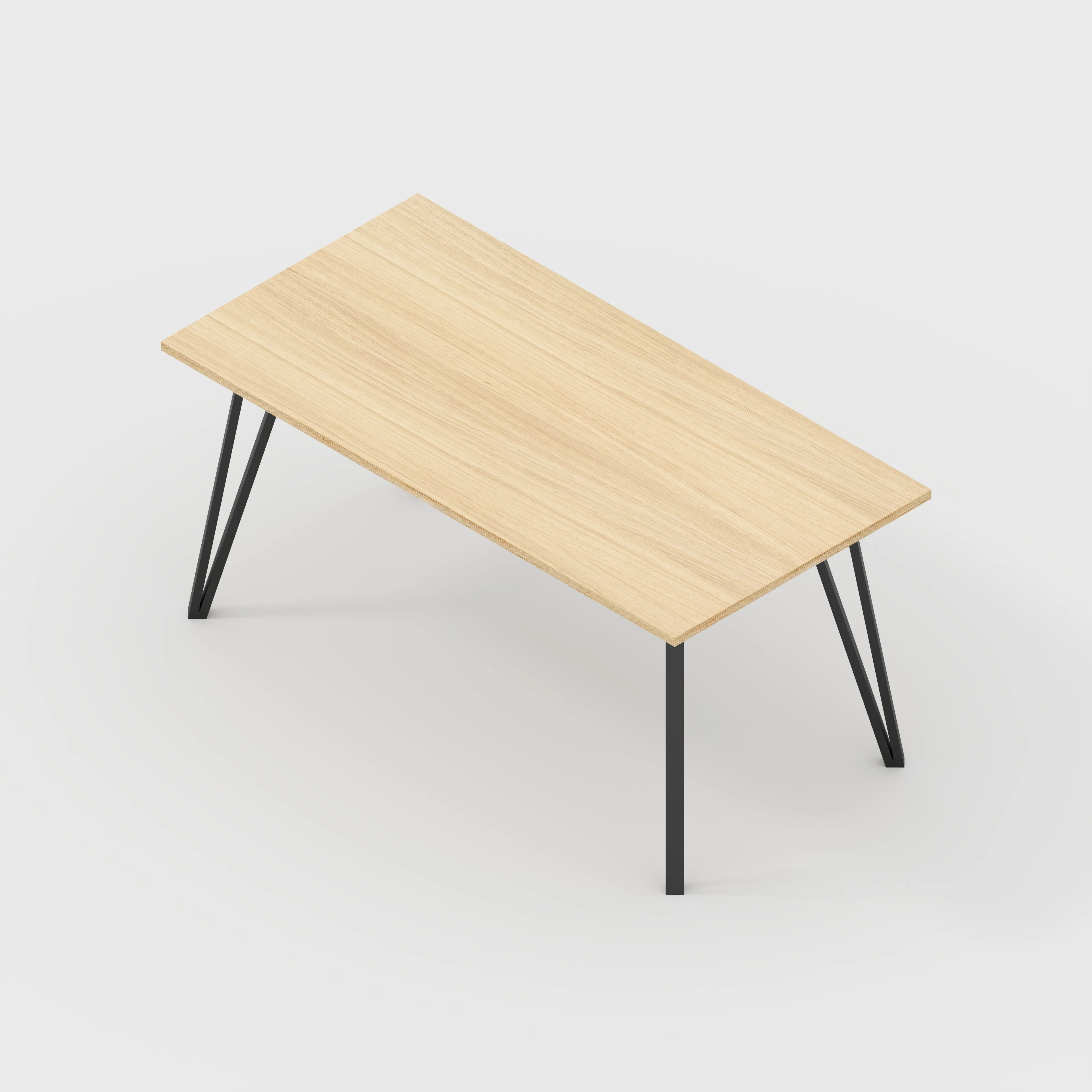 Plywood Table with Black Box Hairpin Legs - Plywood Oak - 1600(w) x 800(d) x 735(h)