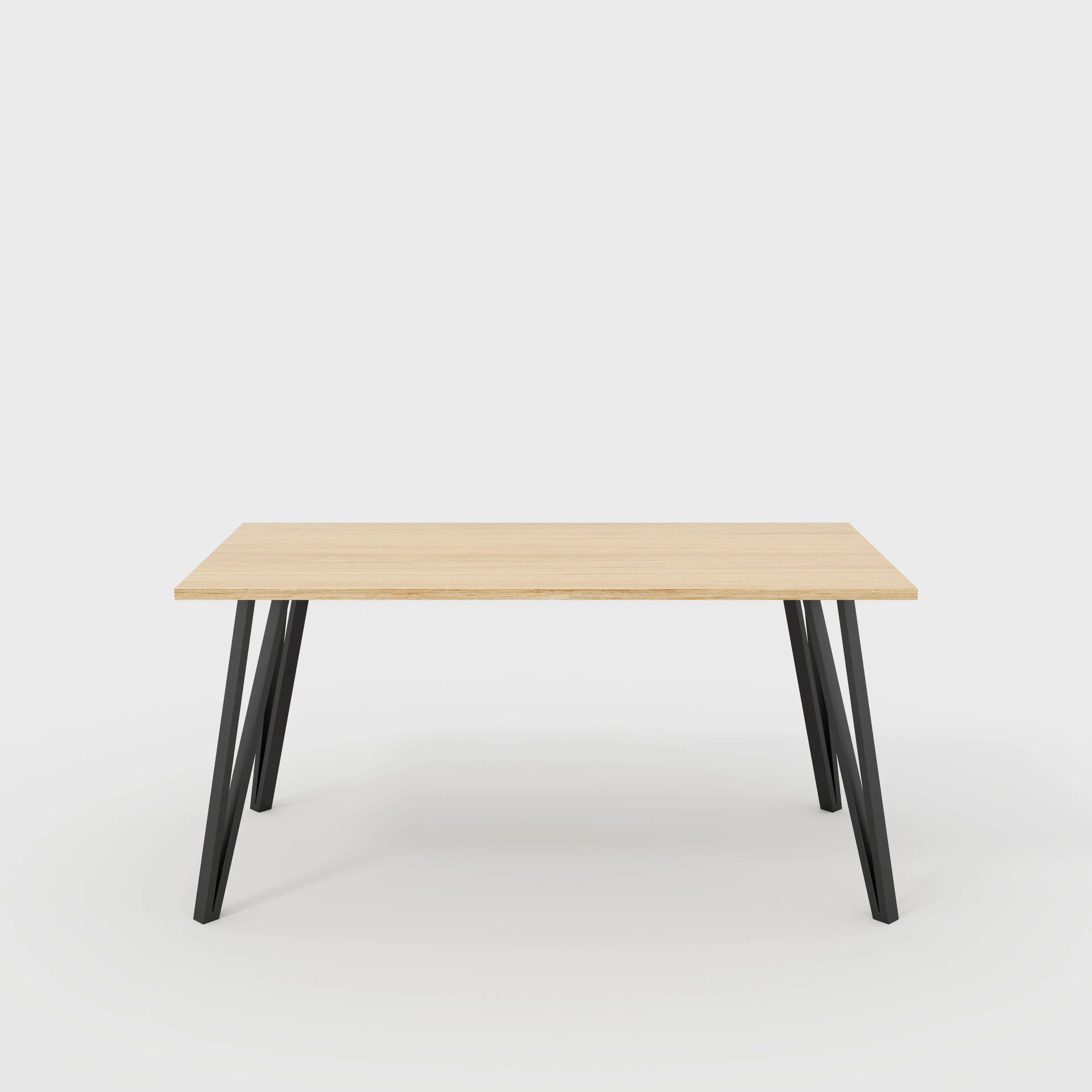 Plywood Table with Black Box Hairpin Legs - Plywood Oak - 1600(w) x 800(d) x 735(h)