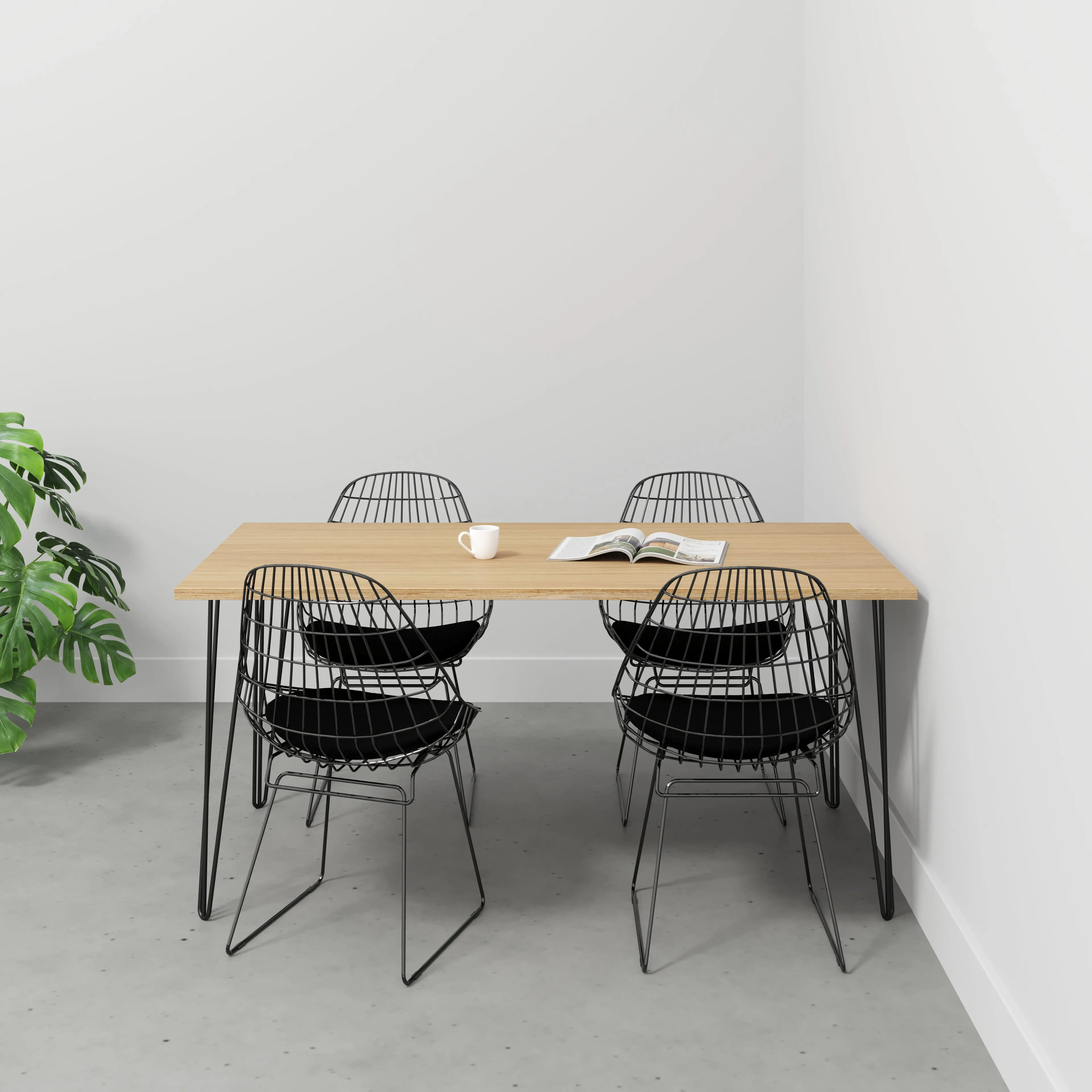 Plywood Table with Black Hairpin Legs - Plywood Oak - 1600(w) x 800(d)