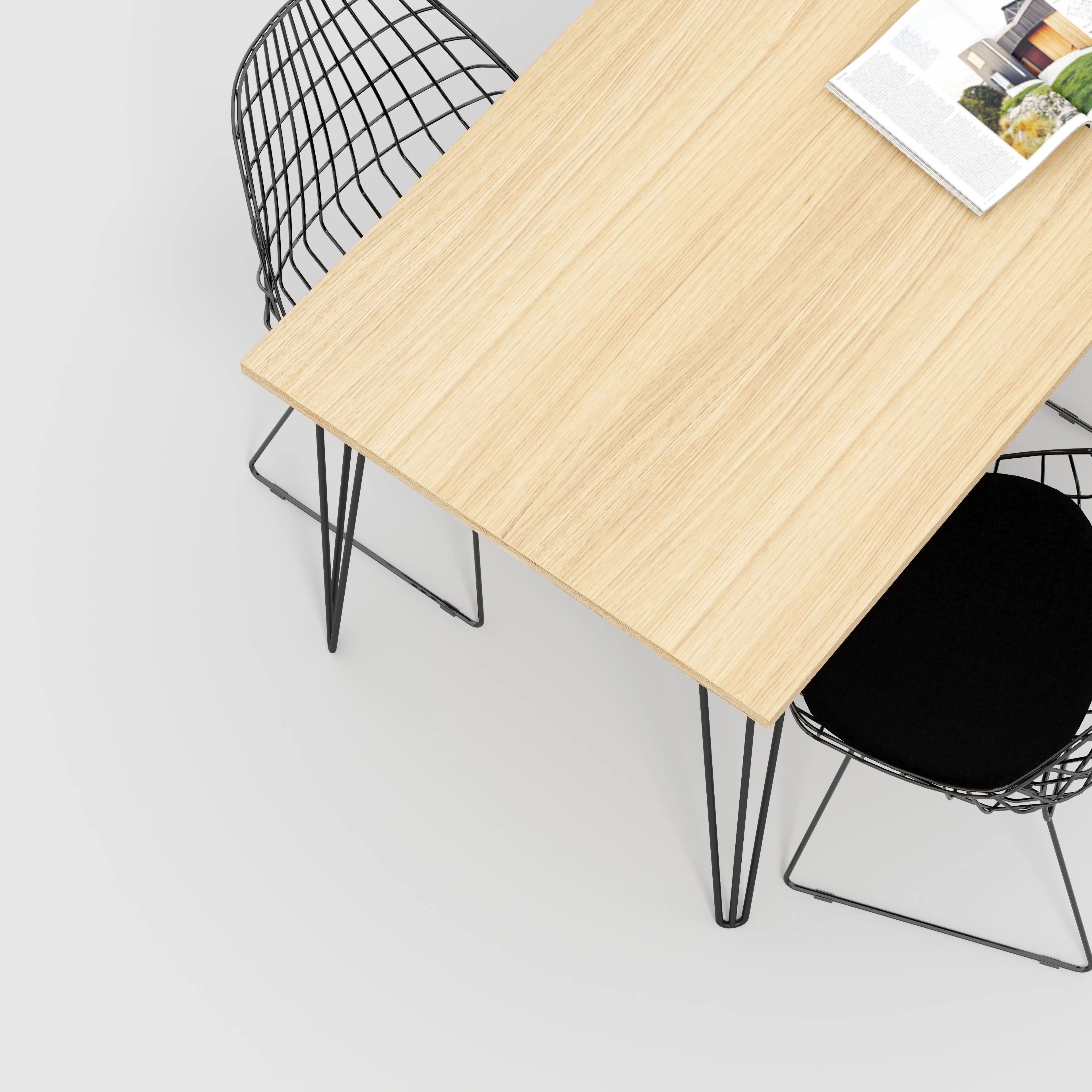 Plywood Table with Black Hairpin Legs - Plywood Oak - 1600(w) x 800(d)