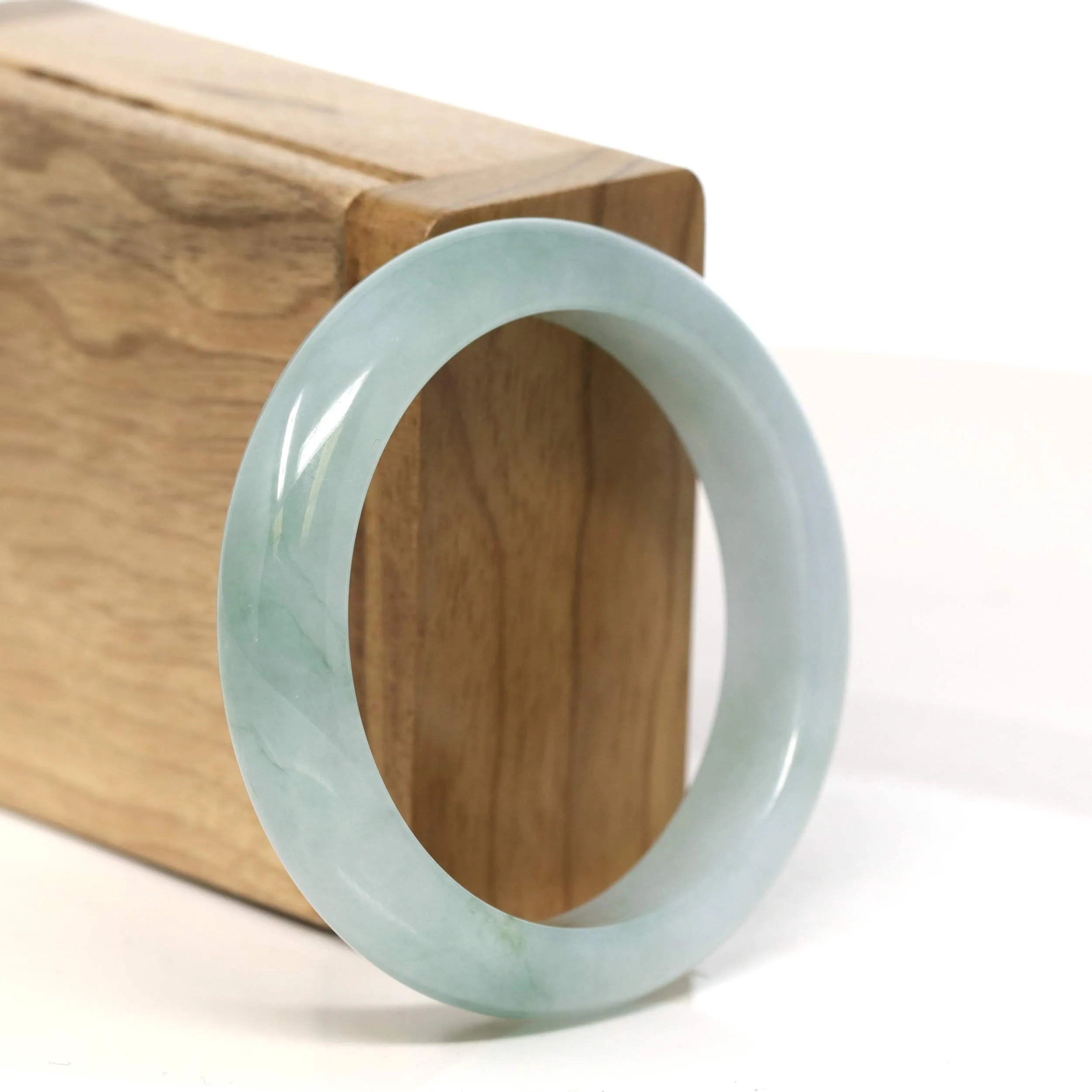 "Classic Princess Half Round" Blue- Green Jadeite Jade Bangle (52.3 mm) #T432