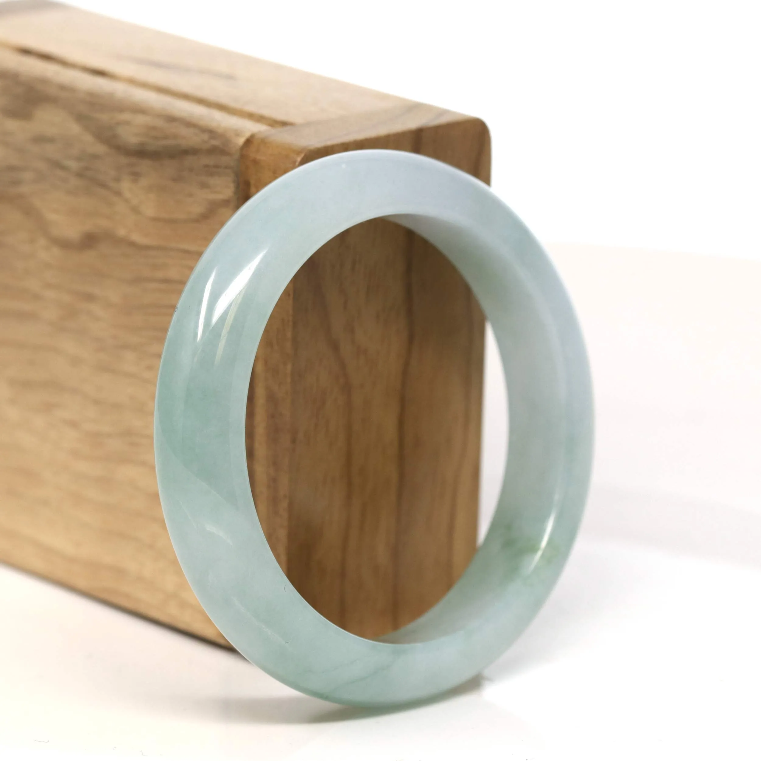 "Classic Princess Half Round" Blue- Green Jadeite Jade Bangle (52.3 mm) #T432