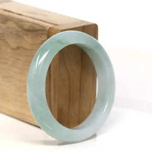 "Classic Princess Half Round" Blue- Green Jadeite Jade Bangle (52.3 mm) #T432