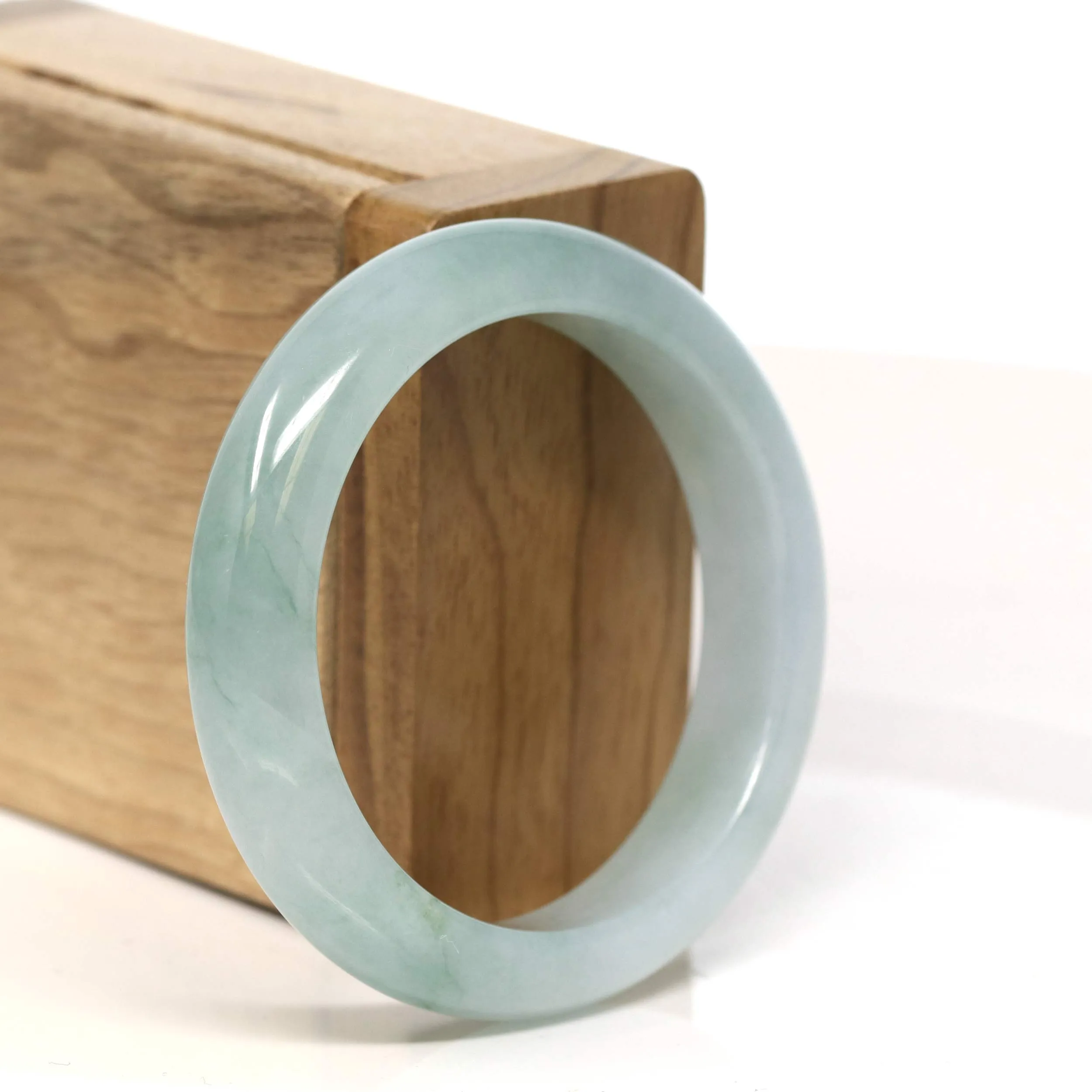 "Classic Princess Half Round" Blue- Green Jadeite Jade Bangle (52.3 mm) #T432