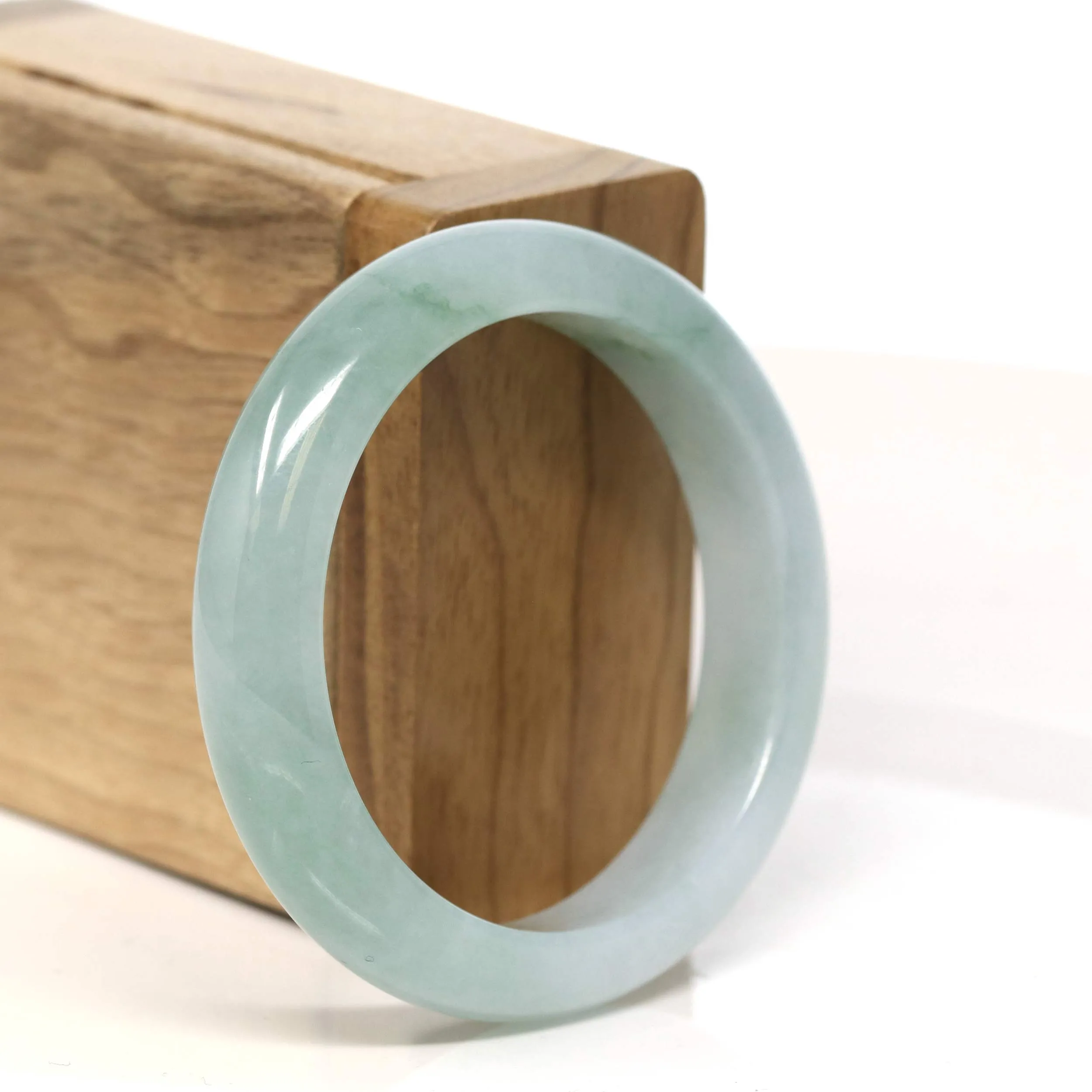 "Classic Princess Half Round" Blue- Green Jadeite Jade Bangle (52.3 mm) #T432