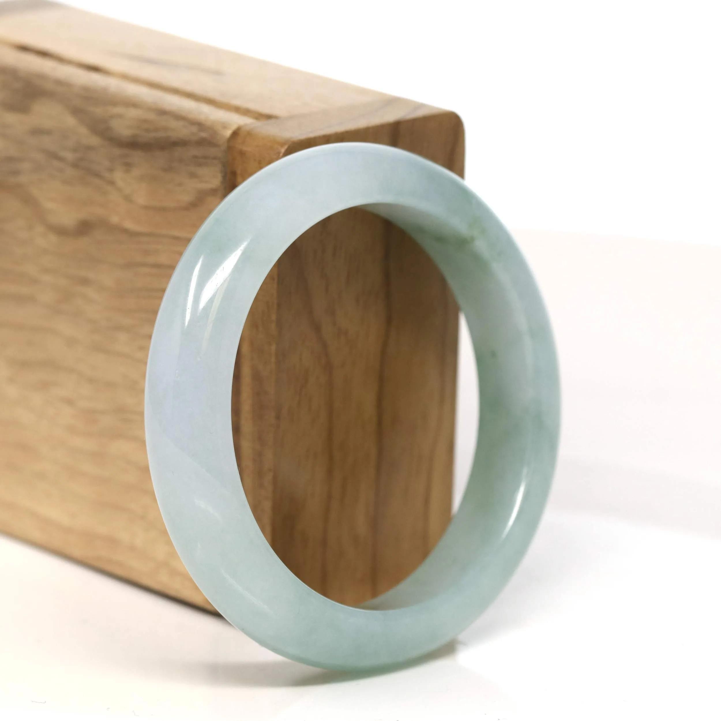 "Classic Princess Half Round" Blue- Green Jadeite Jade Bangle (52.3 mm) #T432
