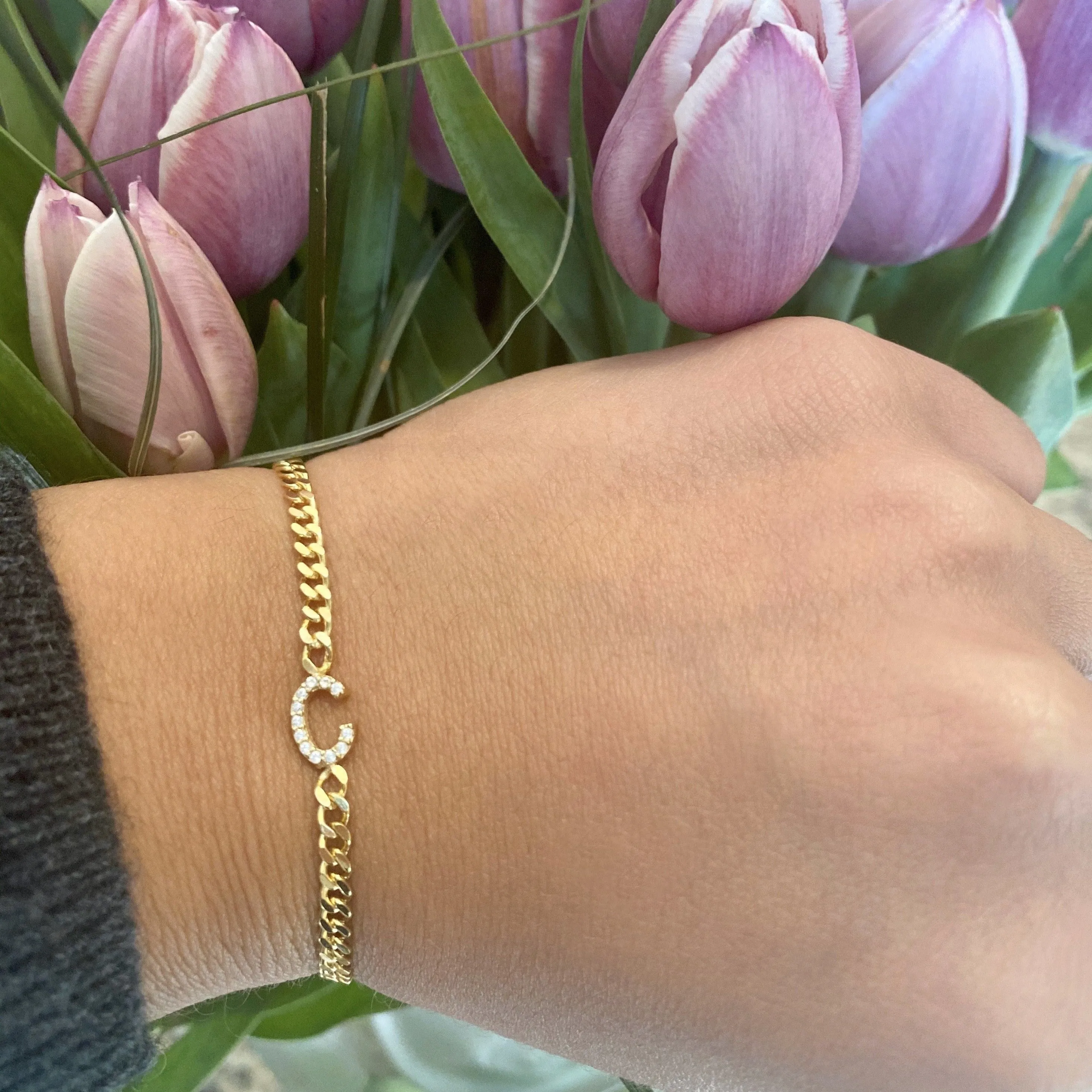Rosa Cubic Chain CZ Multiple Initials Bracelet