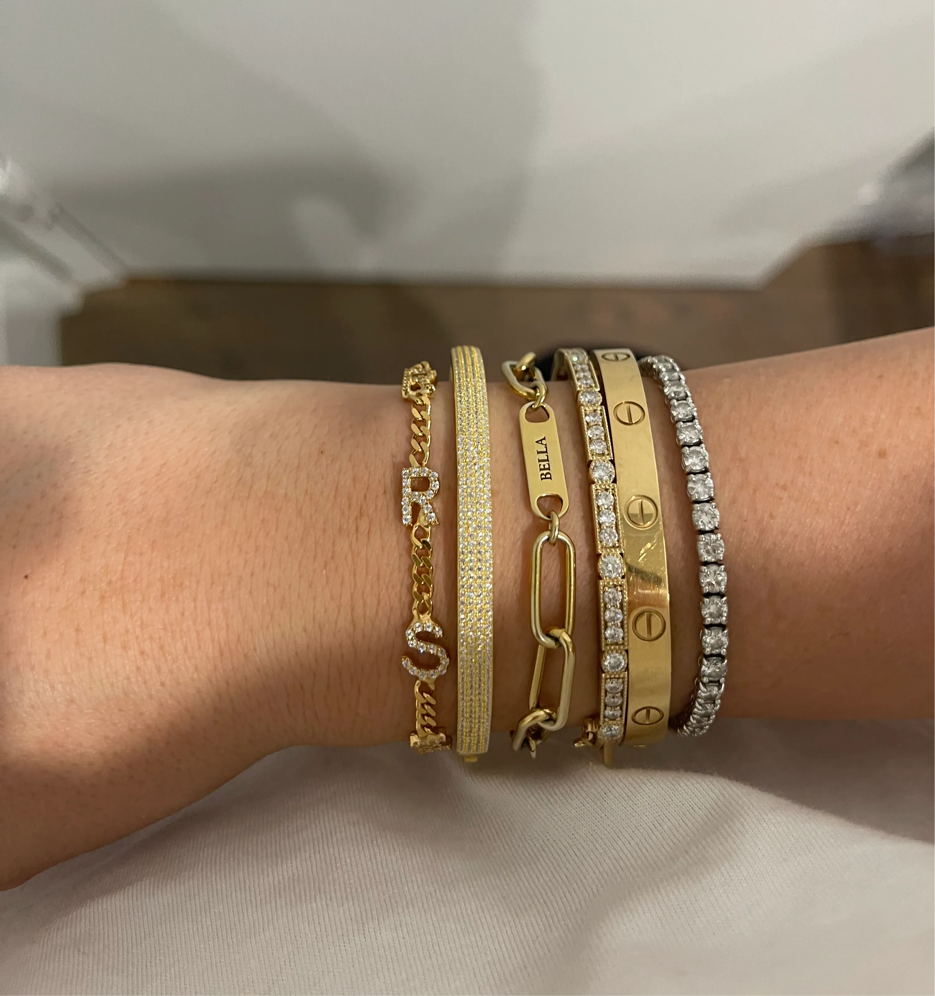 Rosa Cubic Chain CZ Multiple Initials Bracelet