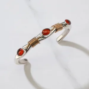 Russell Sam Amber Navajo USA Native American Made 12K Gold Filled & 925 Sterling Silver Cuff