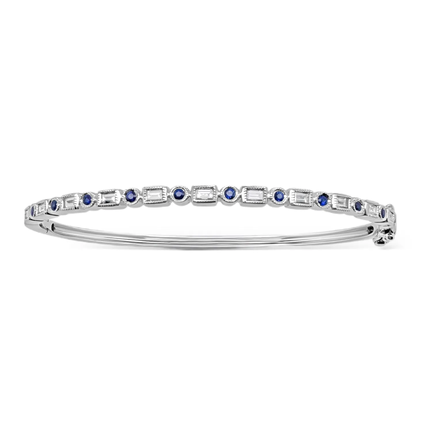 Sapphire & Baguette Diamond Hinged Bangle