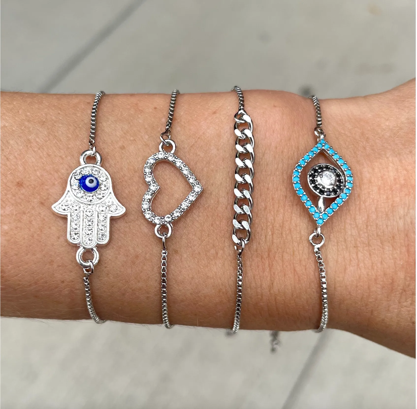 Silver Hamsa Hand Adjustable Bracelet