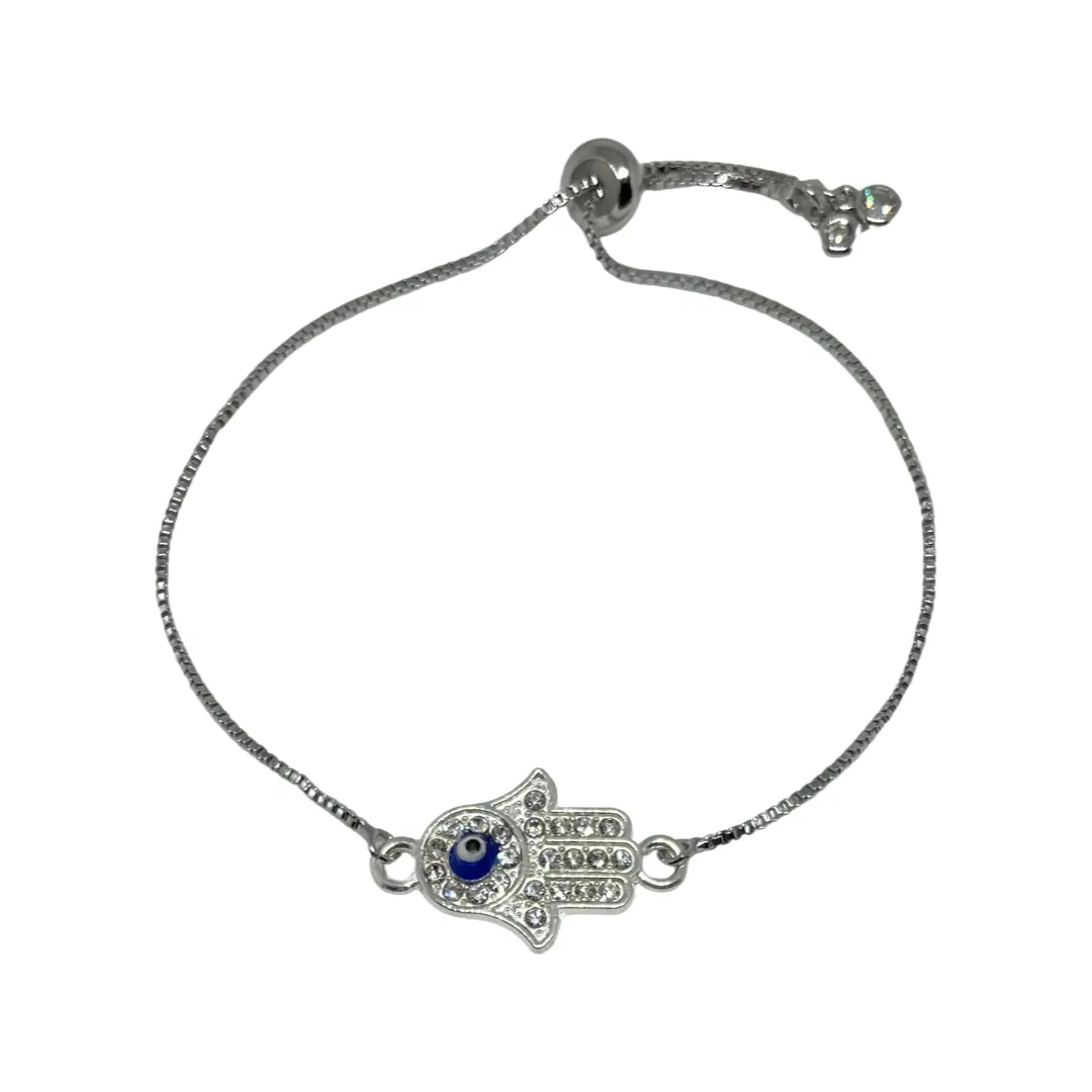 Silver Hamsa Hand Adjustable Bracelet