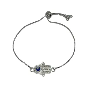 Silver Hamsa Hand Adjustable Bracelet