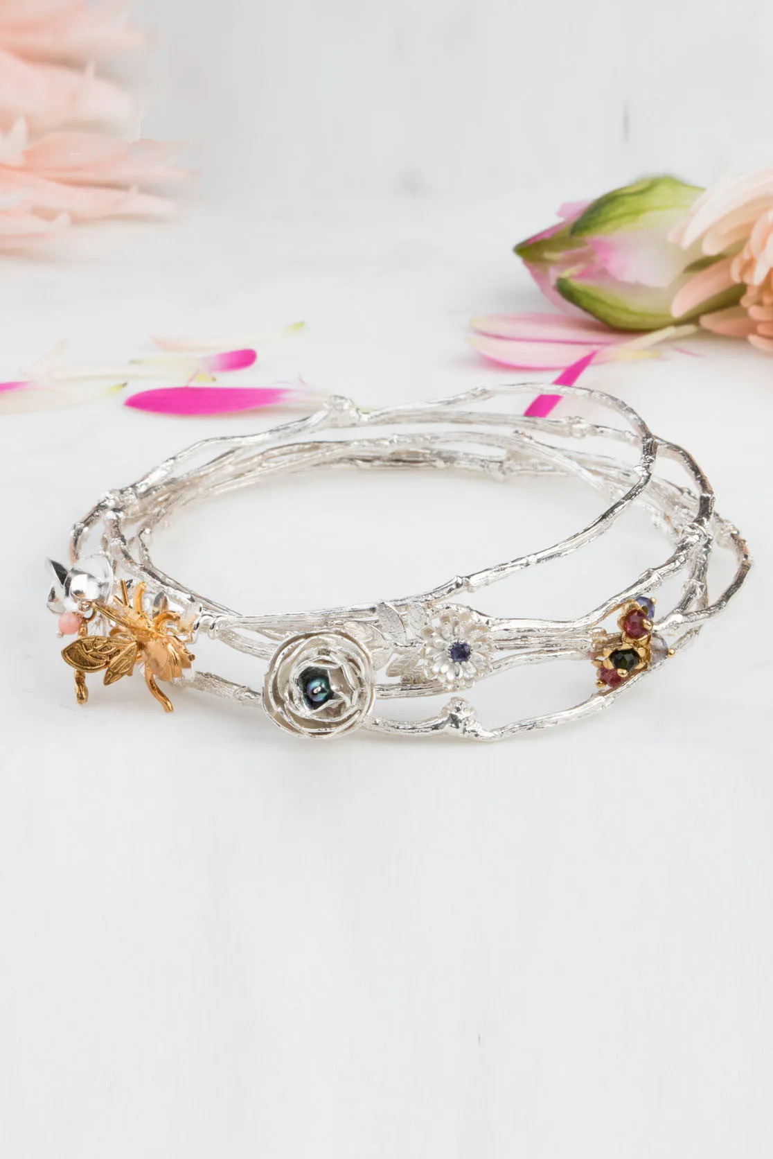 Silver Twig Bangle in 925 Sterling Silver