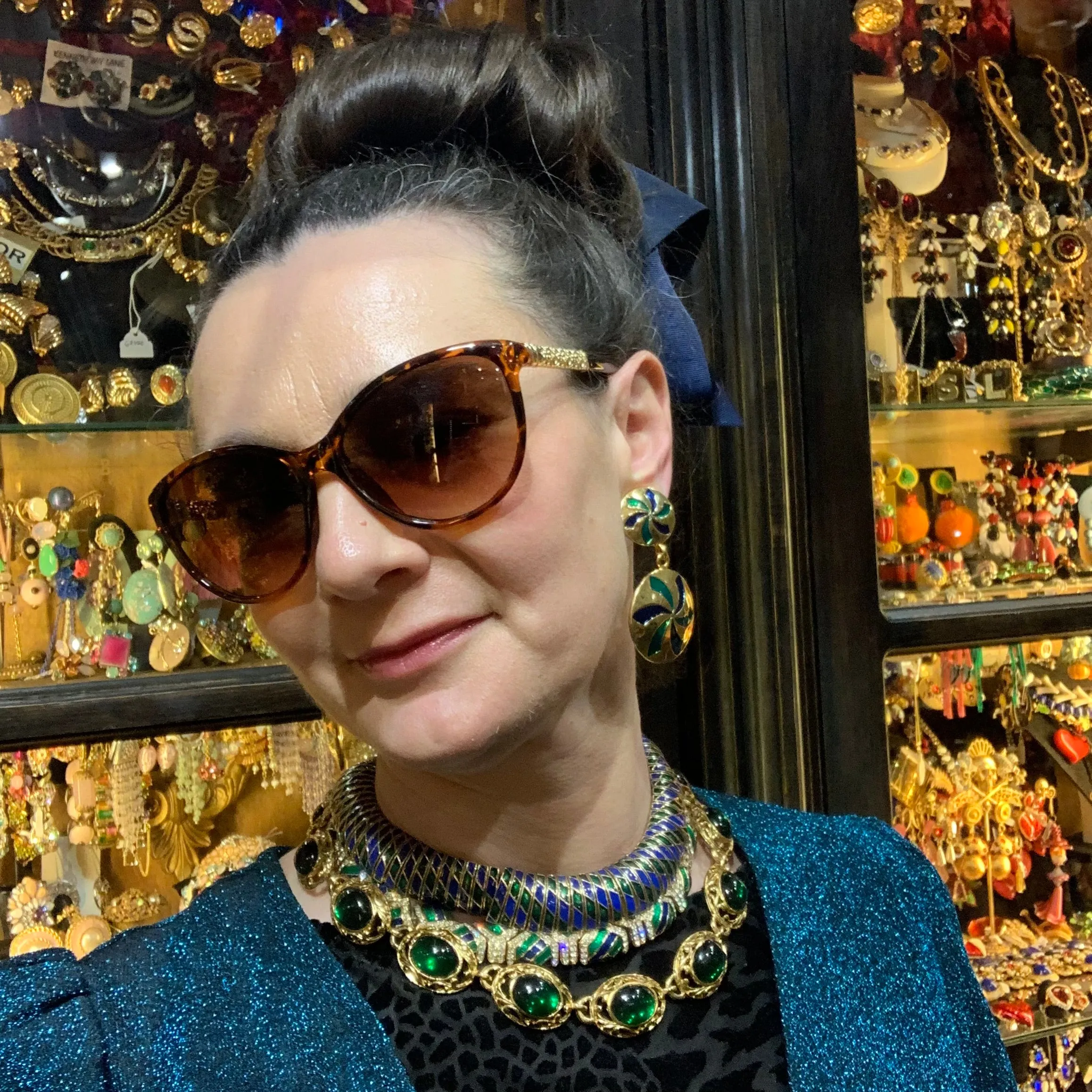 Statement Green Cabachon Glass Vintage Necklace