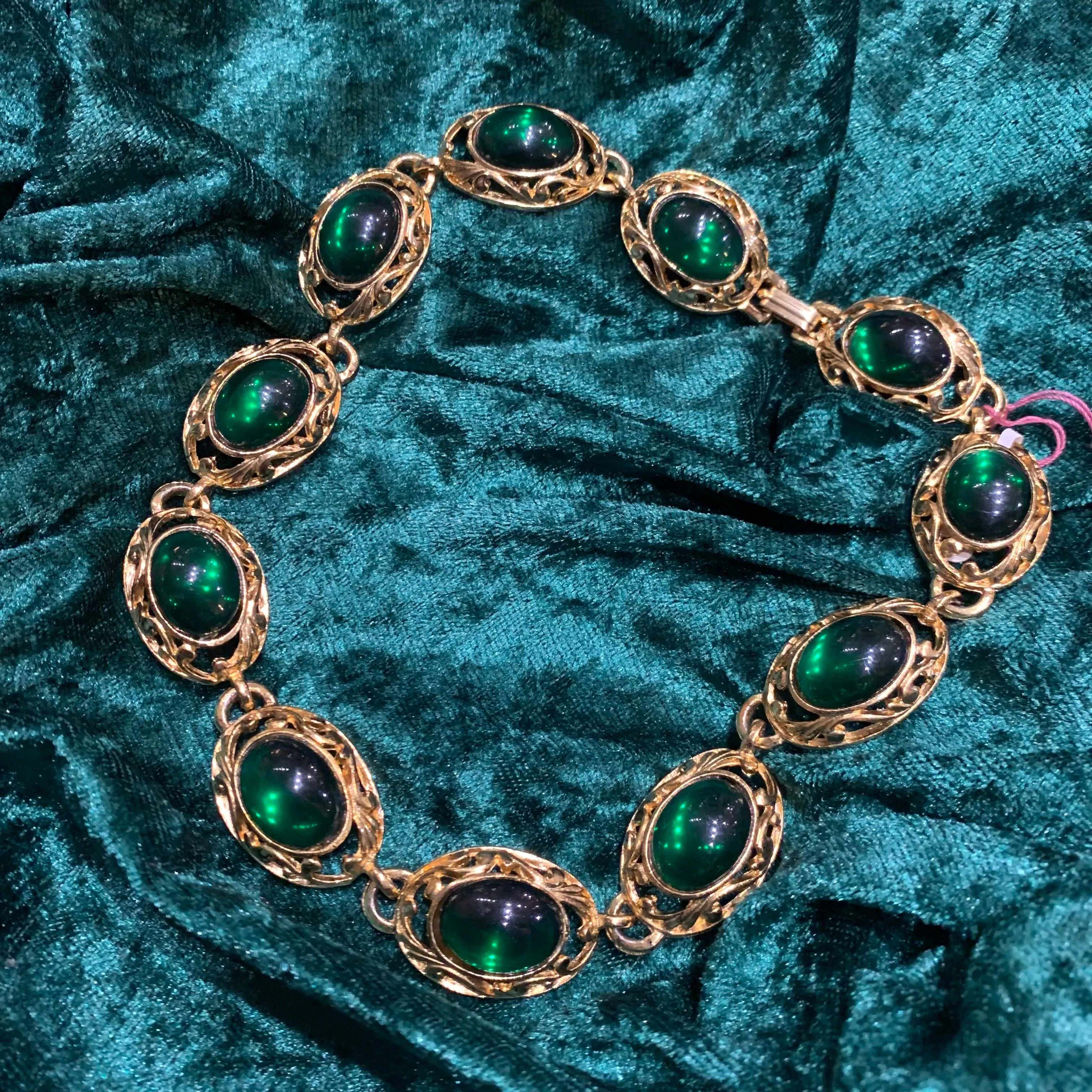 Statement Green Cabachon Glass Vintage Necklace
