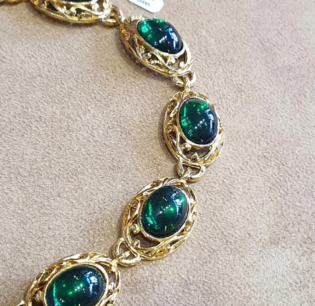 Statement Green Cabachon Glass Vintage Necklace