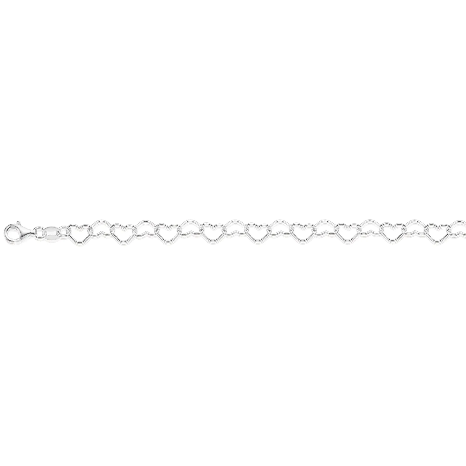Sterling Silver 19cm Linked Hearts Bracelet