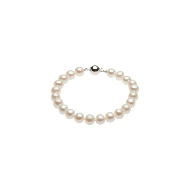 Sterling Silver 8-9 mm Freshwater Cultured Pearl 7.75" Bracelet