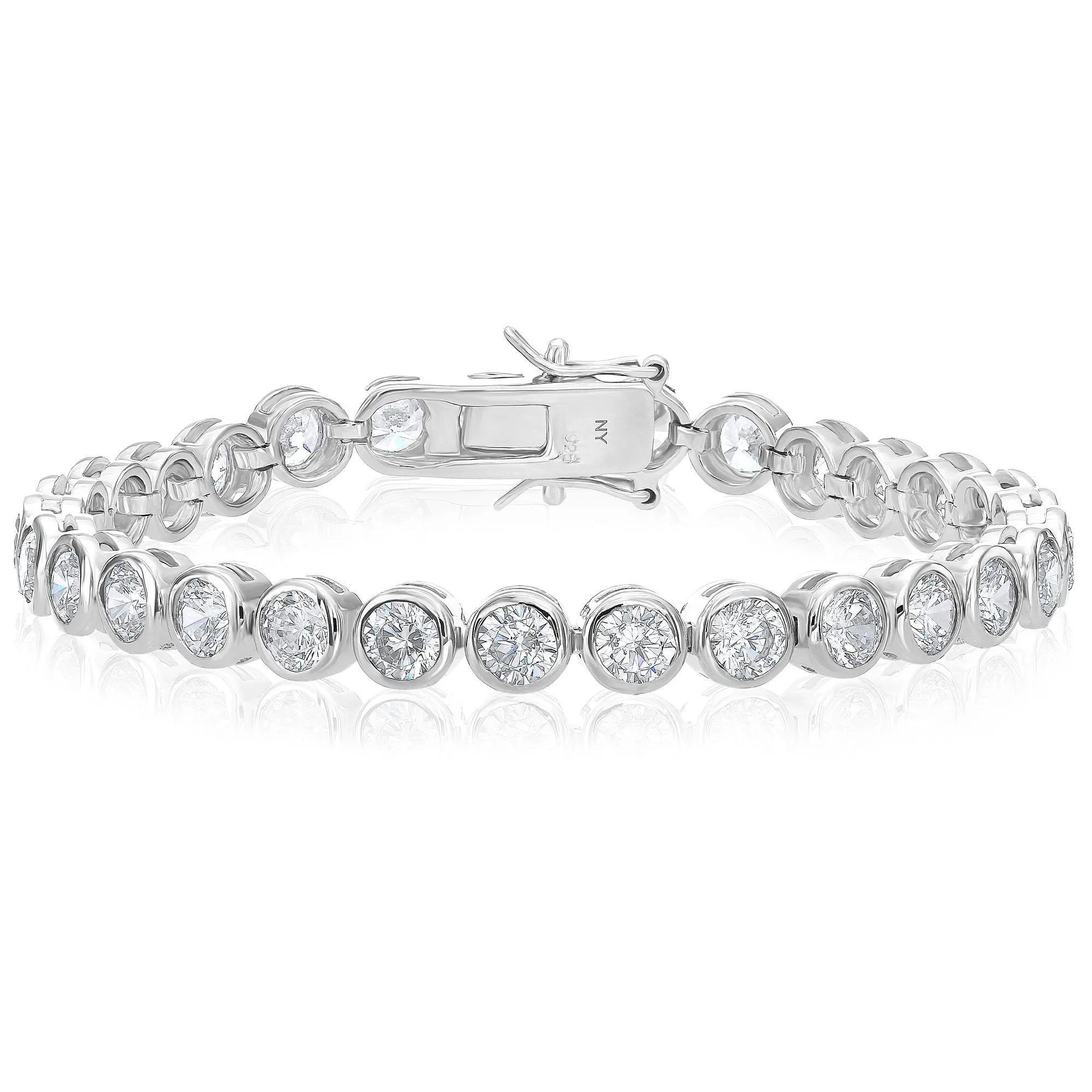 Sterling Silver Classic Bezel Set CZ Tennis Bracelet, 7 inch Length