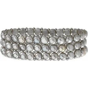 Sterling Silver Cultured Grey Pearl 3 Row Stretch Bracelet