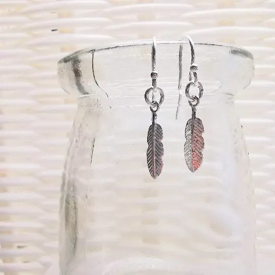 Sterling Silver Feather Charm Ear Wire Earrings