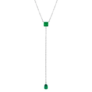 Sterling silver square & pear emerald lariat necklace