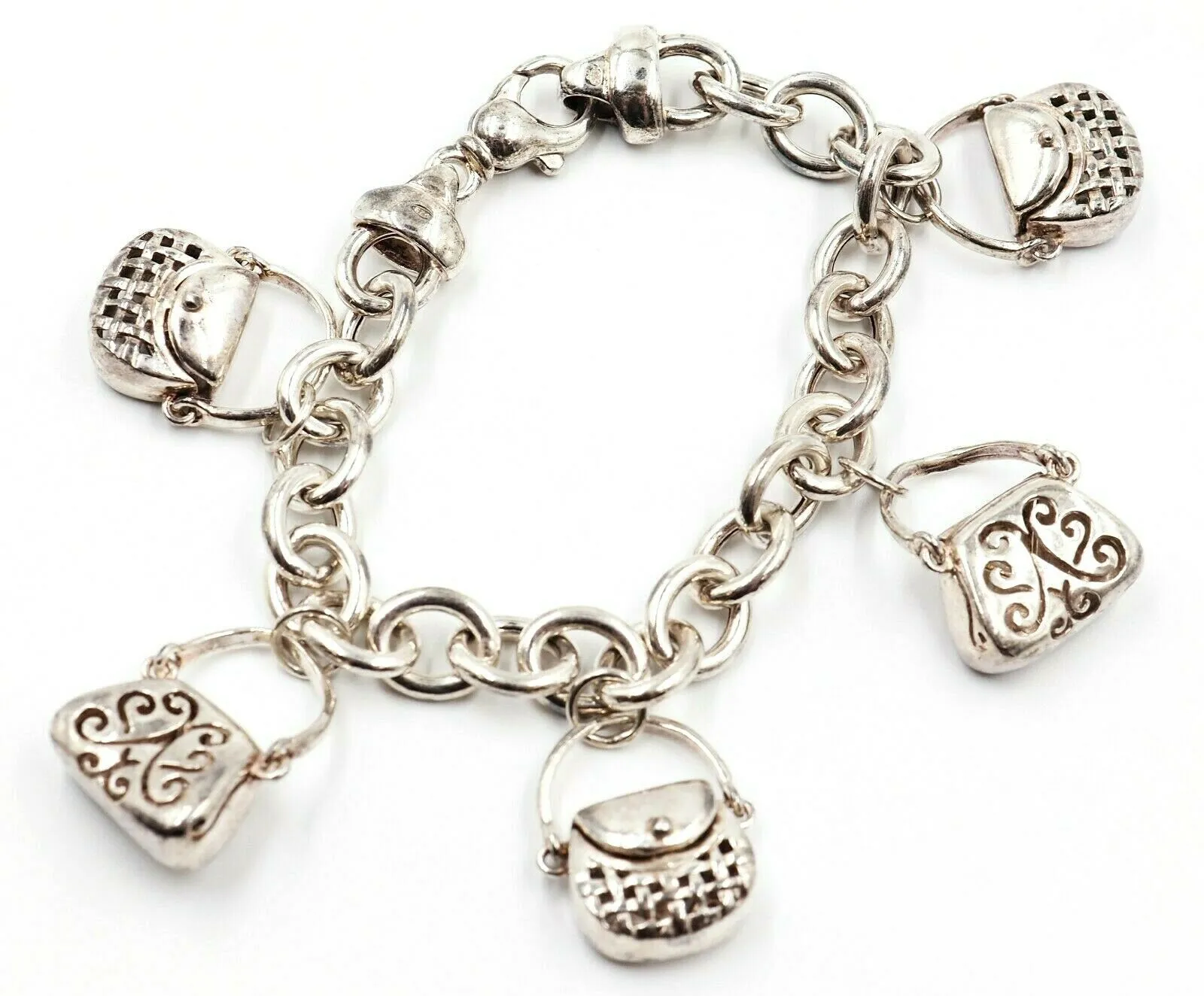 Sterling Silver Traditional Charm Bracelet 5 Handbag Charms Fine Jewellery