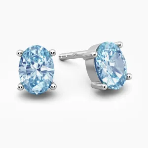 Swiss Blue Topaz Oval Stud Earrings - Sterling Silver