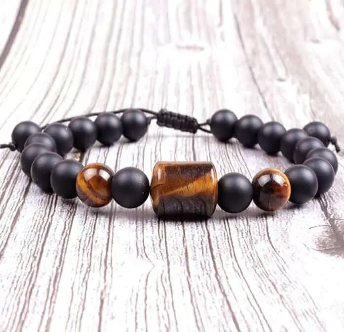 The Power Energy Bracelet Natural Tiger Eye and Black Onyx